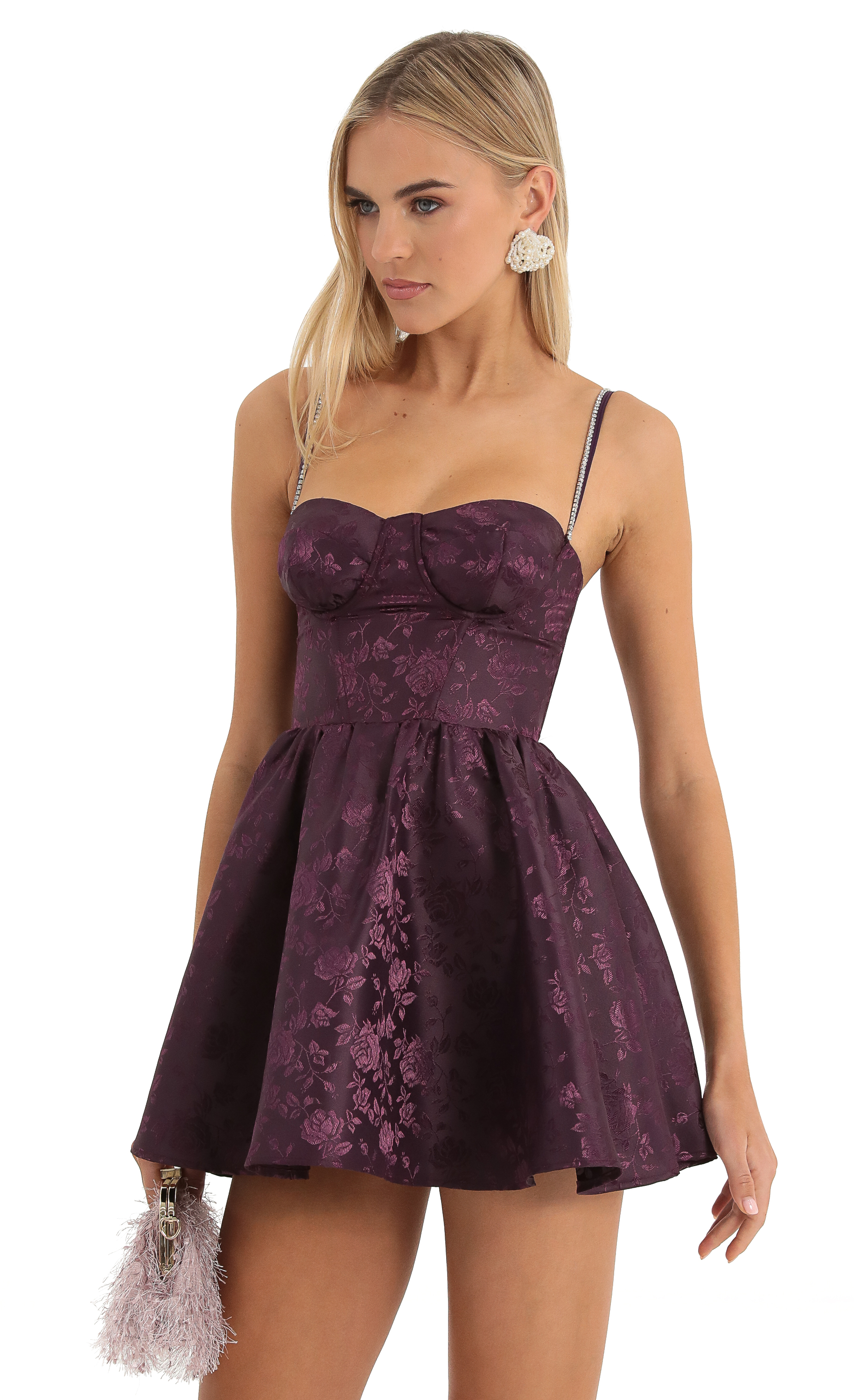 Floral Jacquard Corset Dress in Purple-My Sky Diva