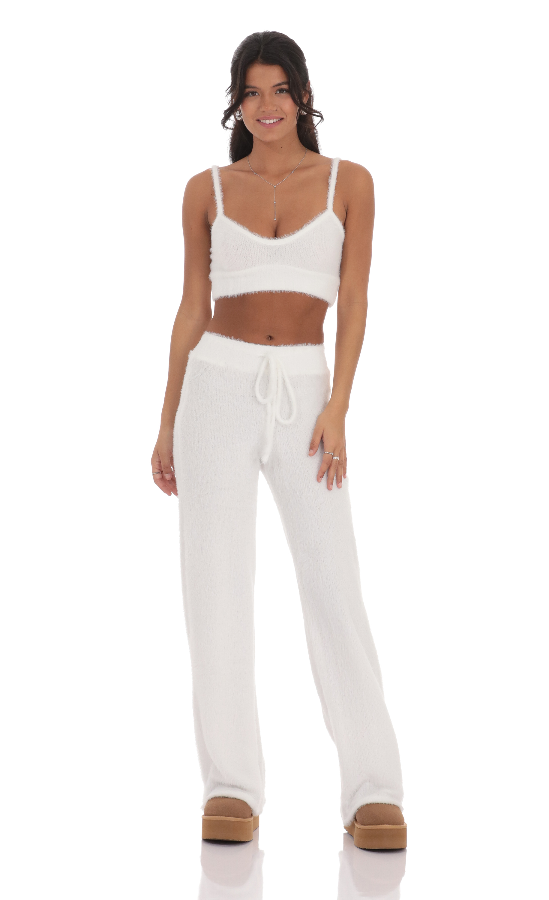 Fuzzy Crop Top in White-My Sky Diva
