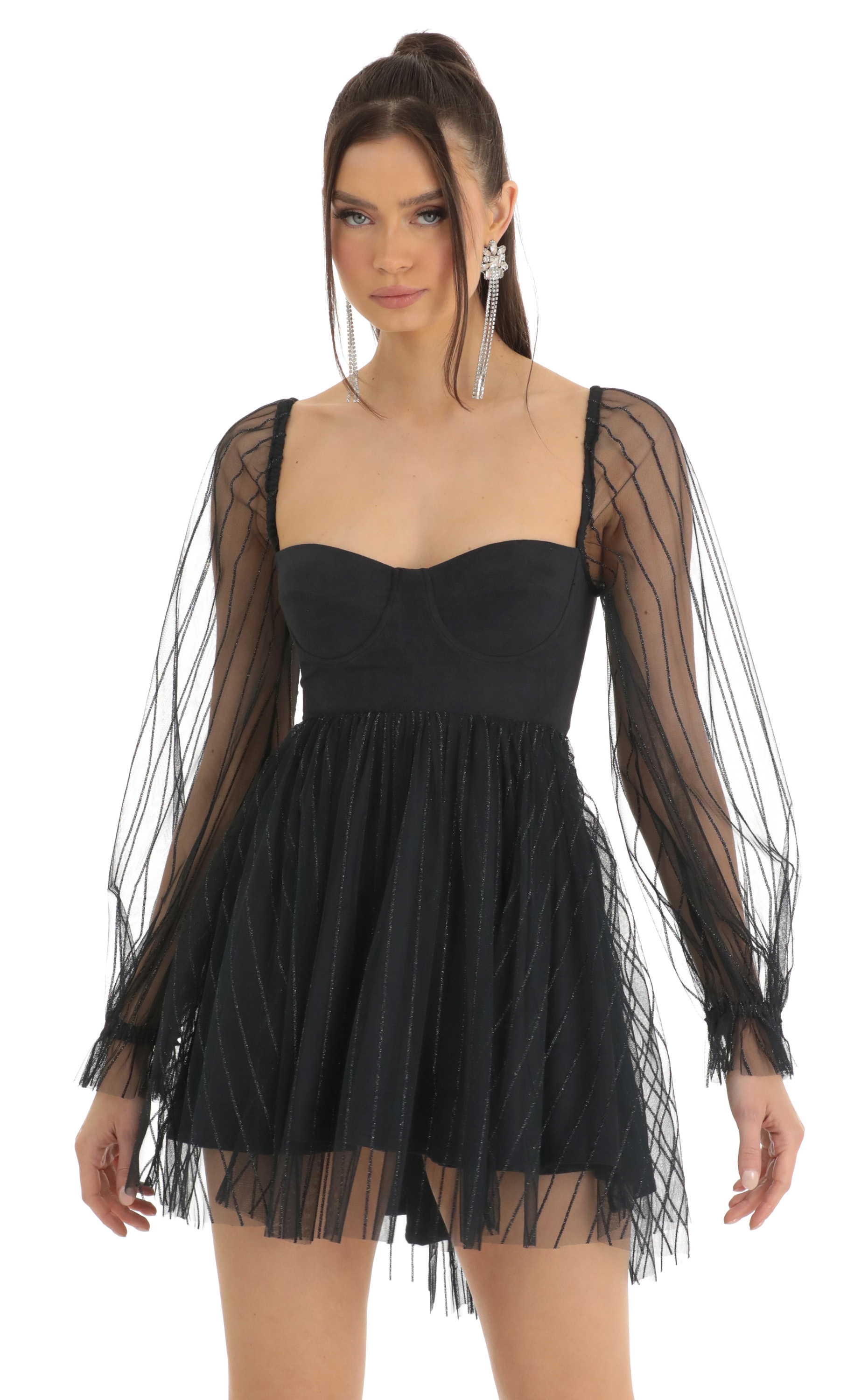 Corset Long Sleeve Striped Dress in Navy-My Sky Diva