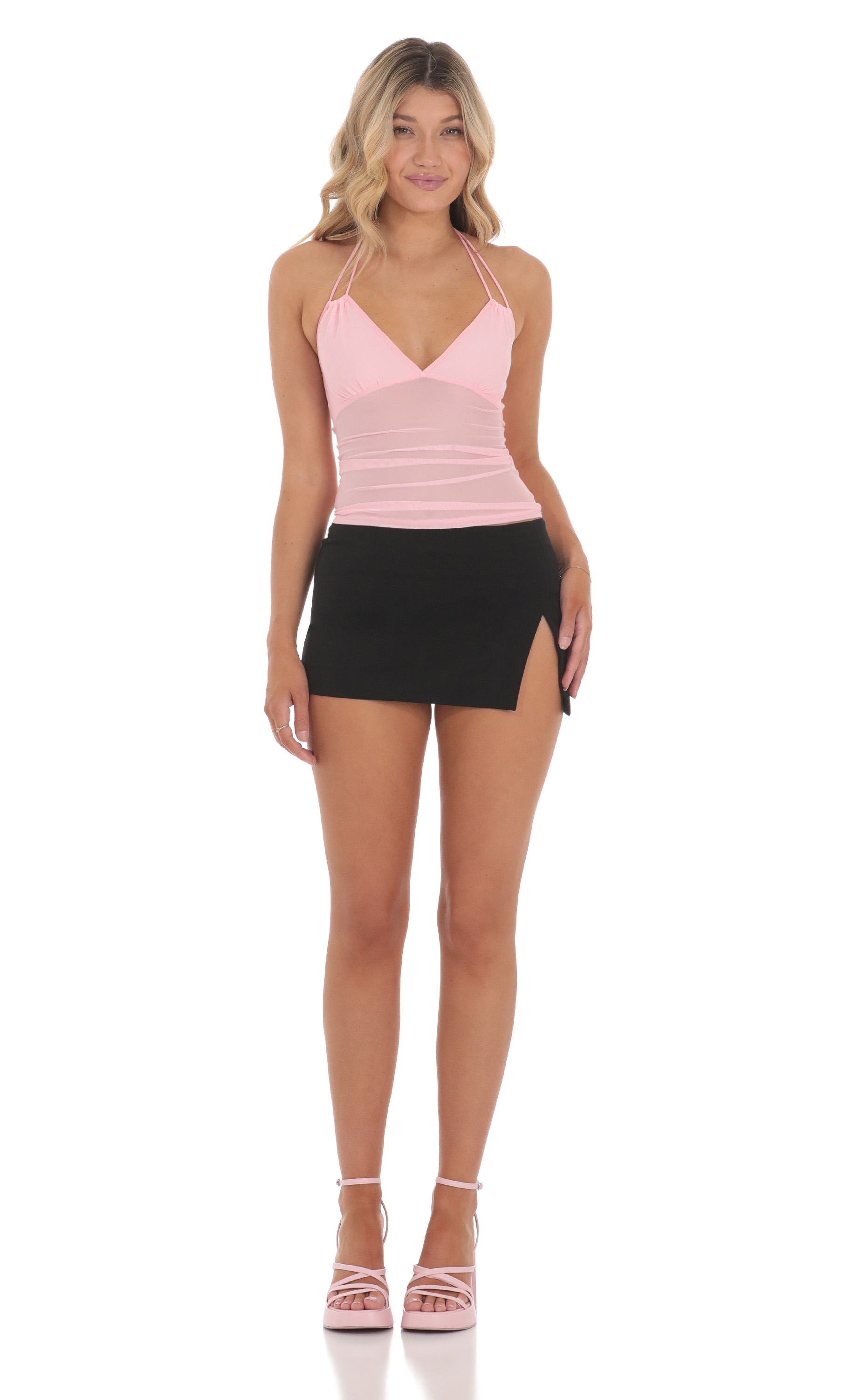Mesh Halter Top in Pink-My Sky Diva