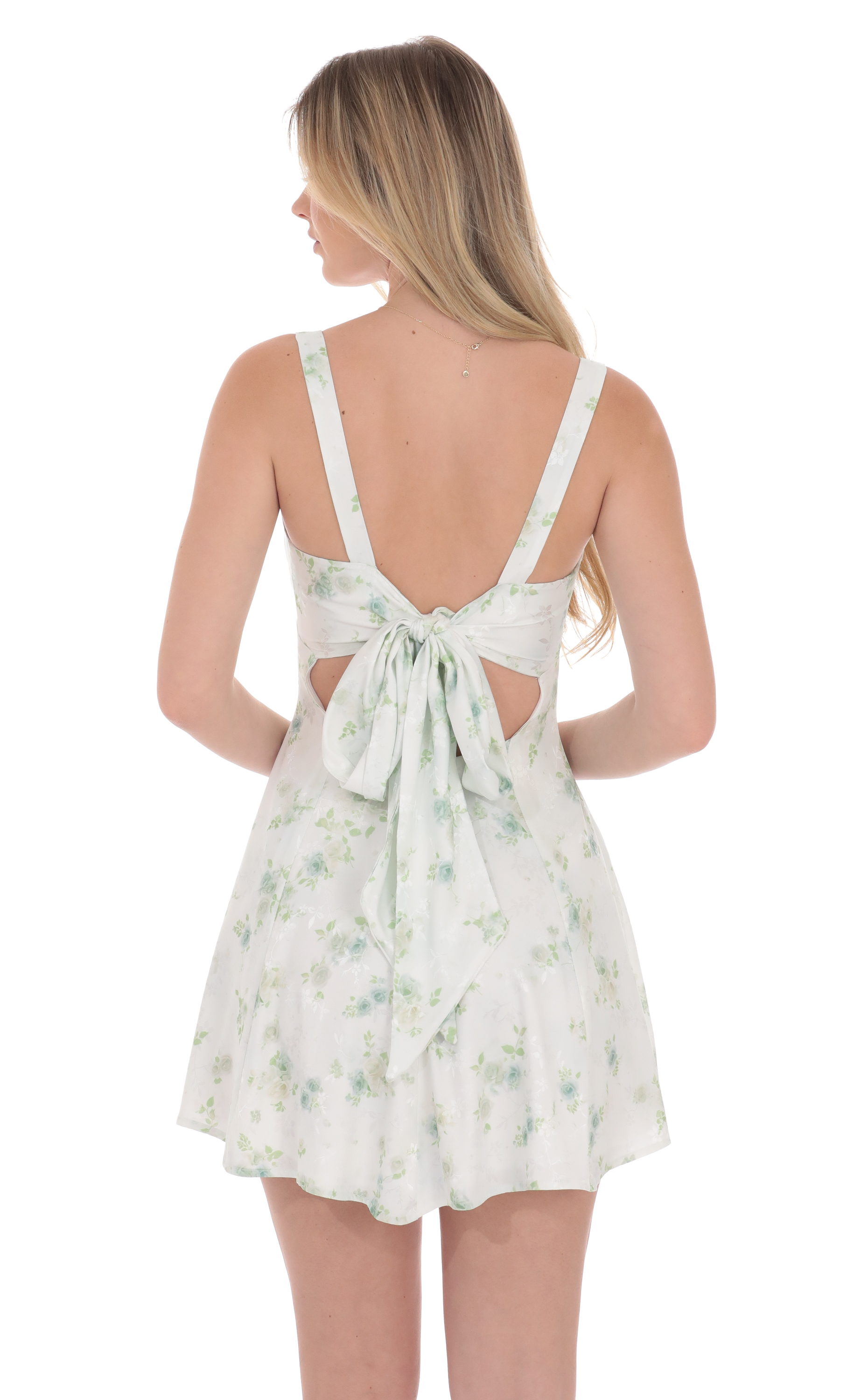 Floral Jacquard Bow Tie A-Line Dress in Pastel Green-My Sky Diva