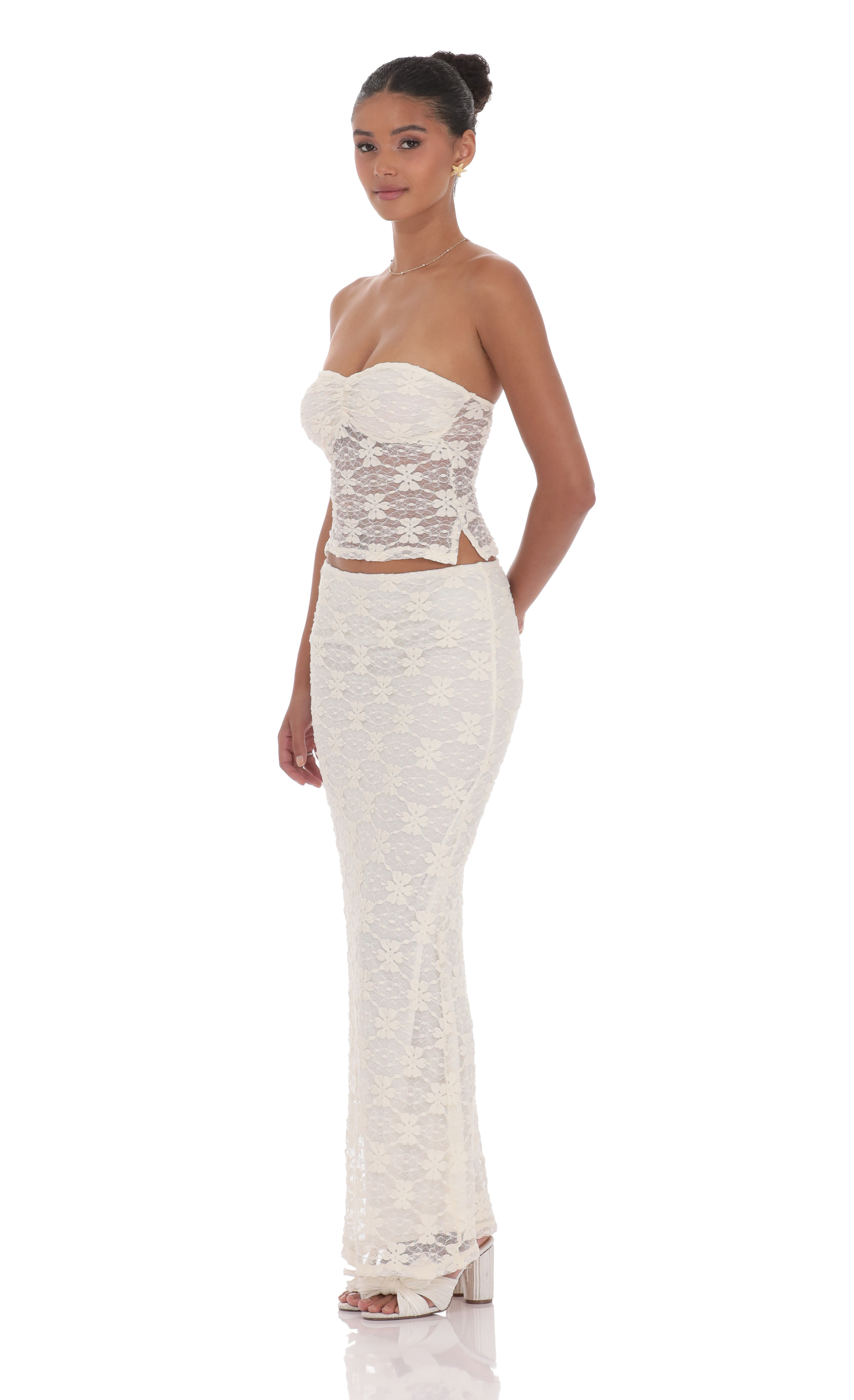 Lace Maxi Skirt in Cream-My Sky Diva