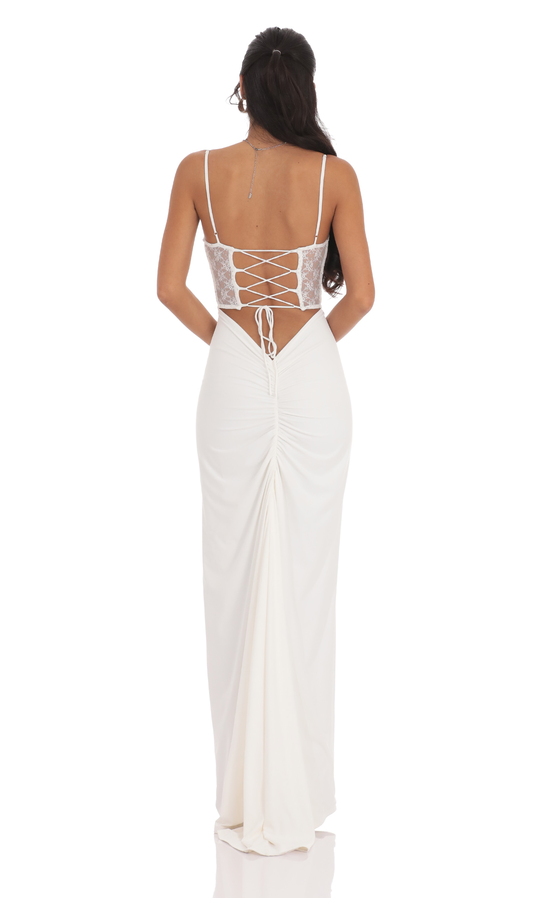 Shimmer Lace Cutout Maxi Dress in White-My Sky Diva