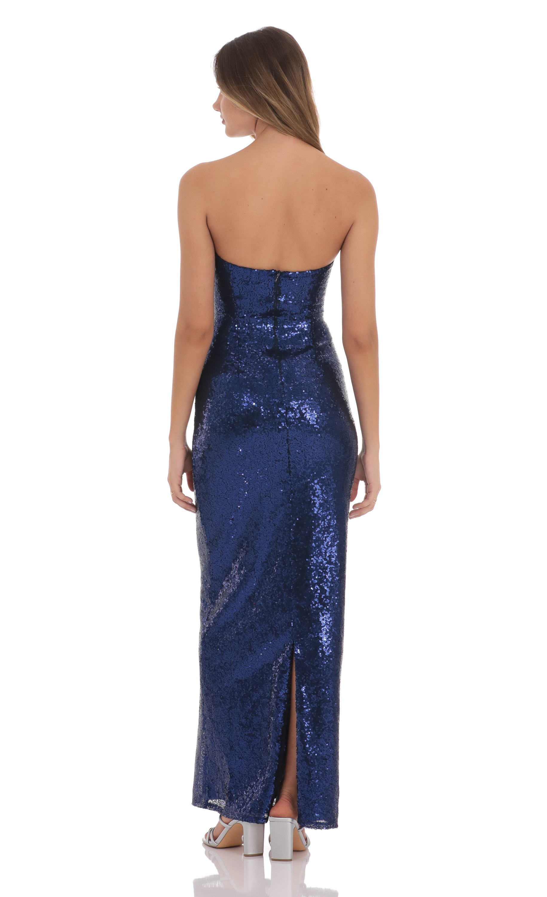 Sequin Twist Cutout Maxi Dress in Navy-My Sky Diva