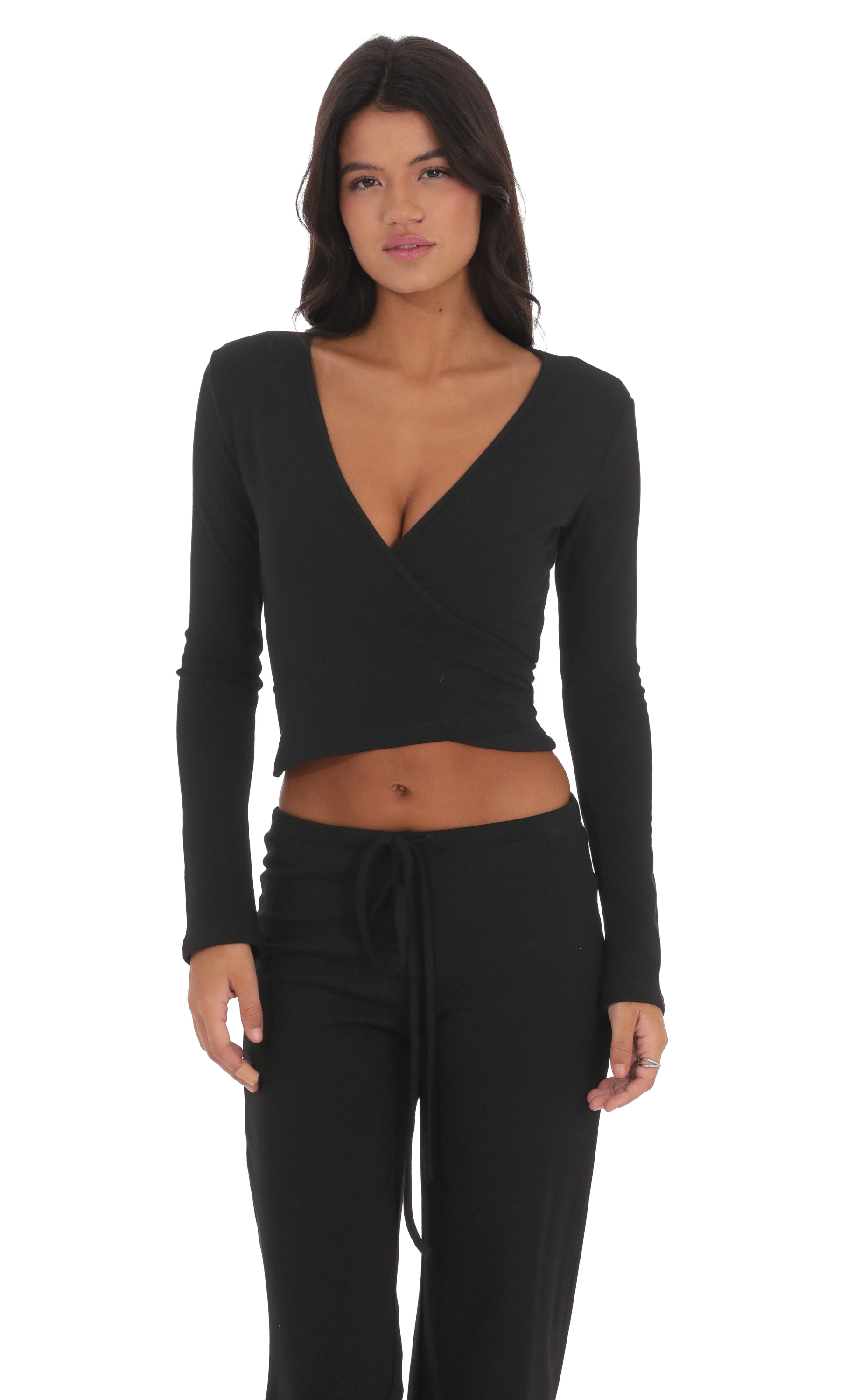 Two Piece Wrap Set in Black-My Sky Diva