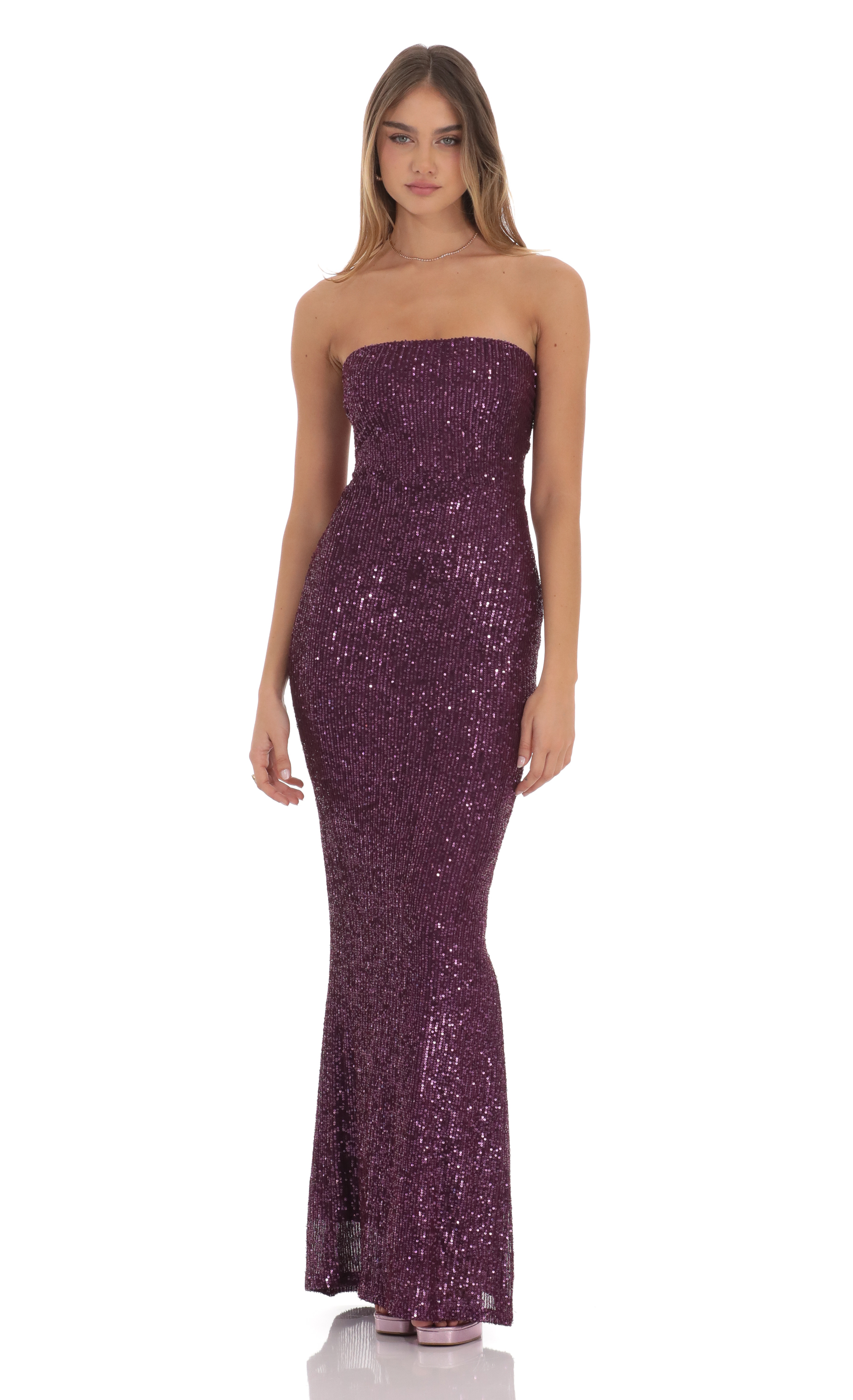 Sequin Strapless Maxi Dress in Purple-My Sky Diva