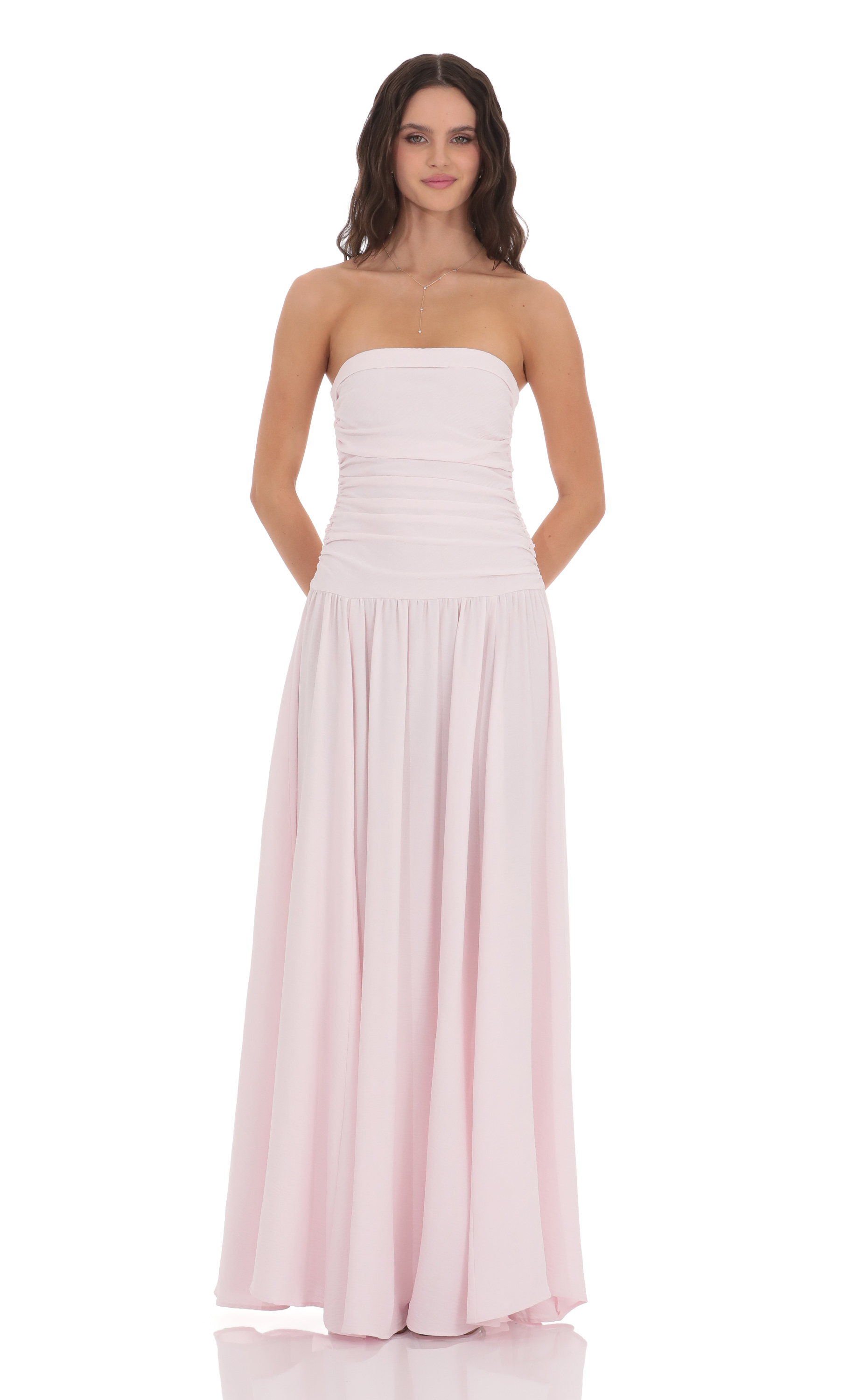 Strapless Drop Waist Maxi Dress in Pastel Pink-My Sky Diva