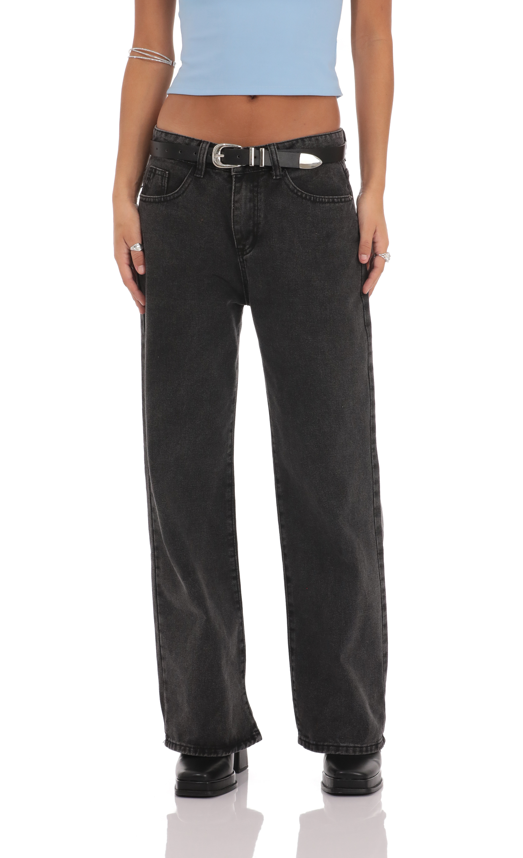 Straight Leg Jeans in Black Denim-My Sky Diva