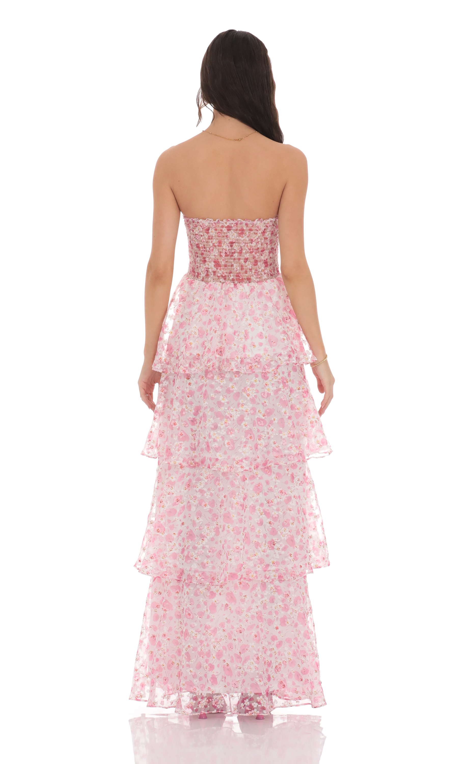 Smocked Floral Ruffle Maxi Dress in Pink-My Sky Diva