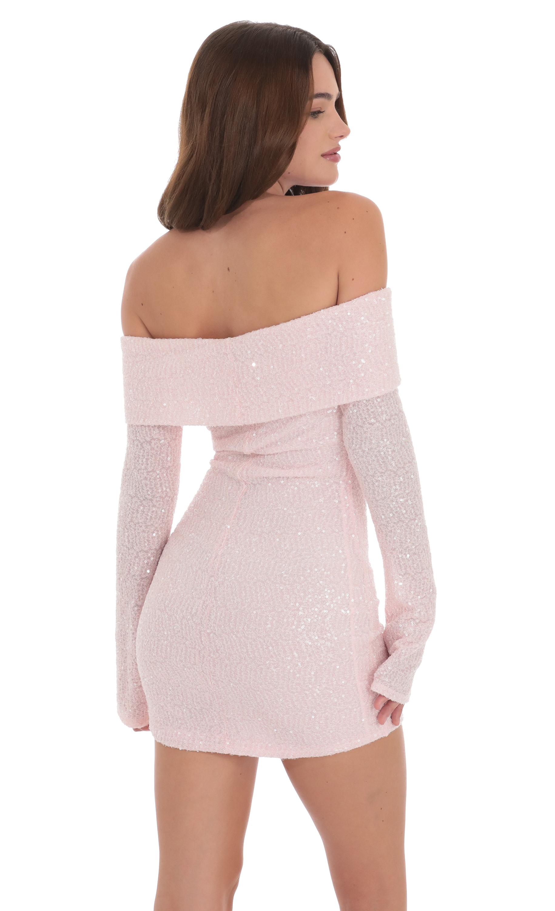 Sequin Off Shoulder Dress in Pink-My Sky Diva