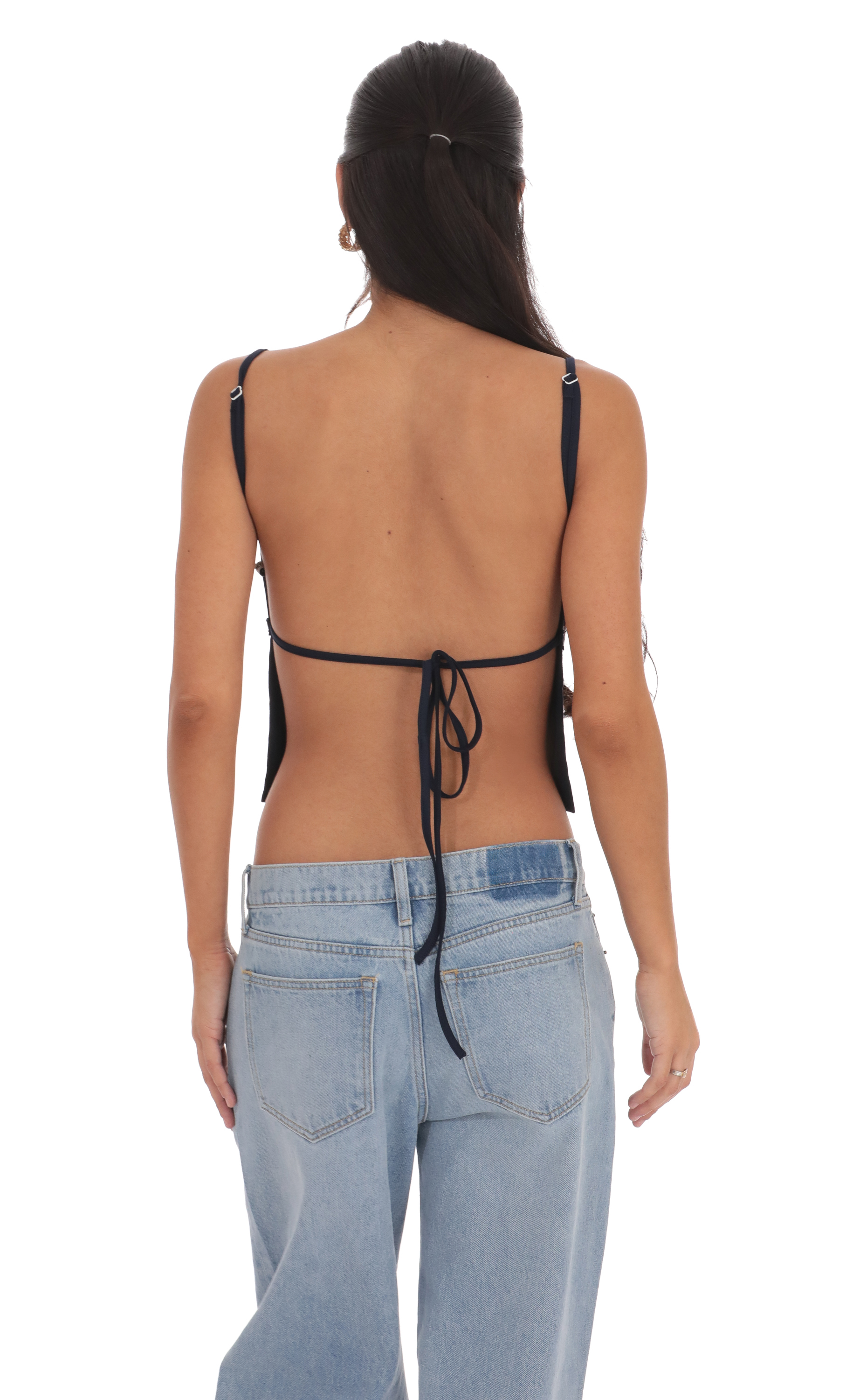 Embellished Backless Top in Navy-My Sky Diva