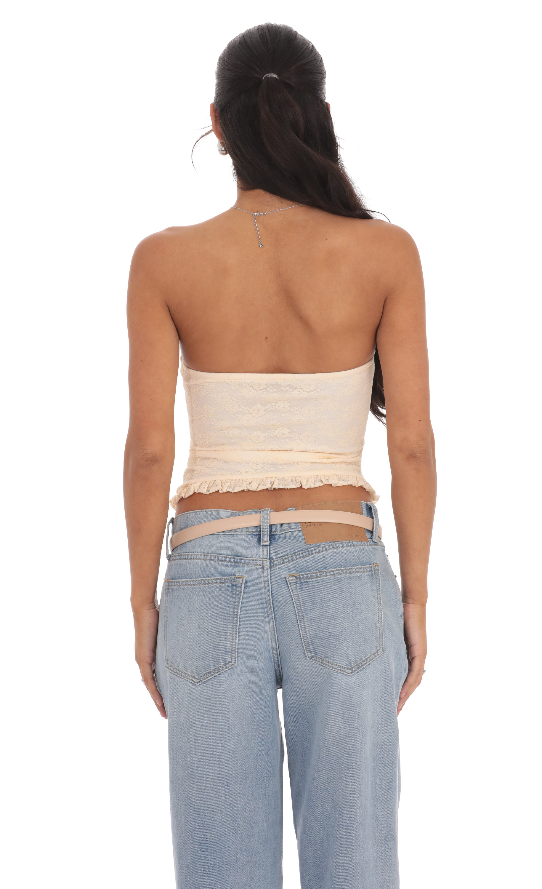 Ruched Lace Top in Pastel Peach-My Sky Diva