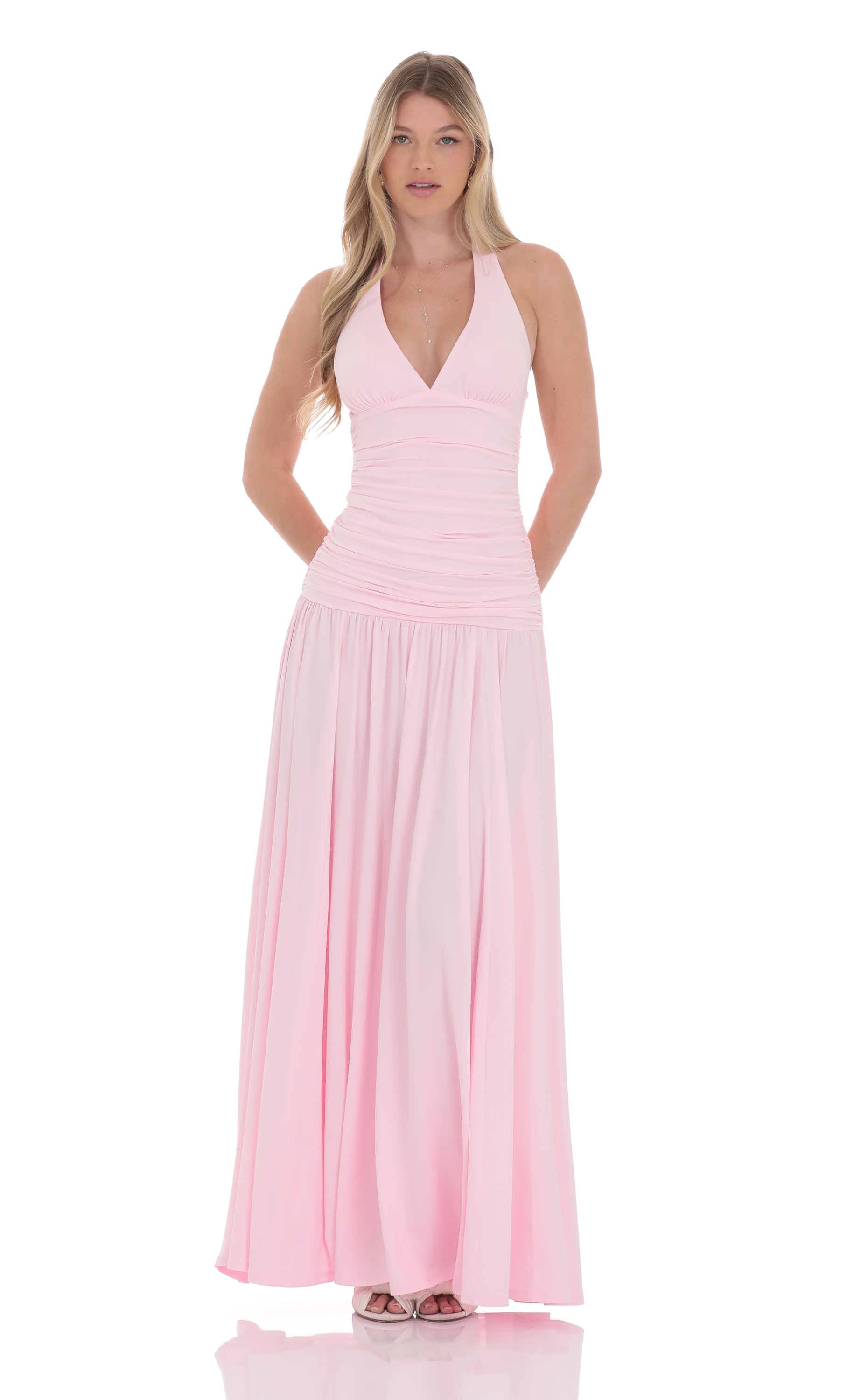 Halter Drop Waist Maxi Dress in Pink-My Sky Diva