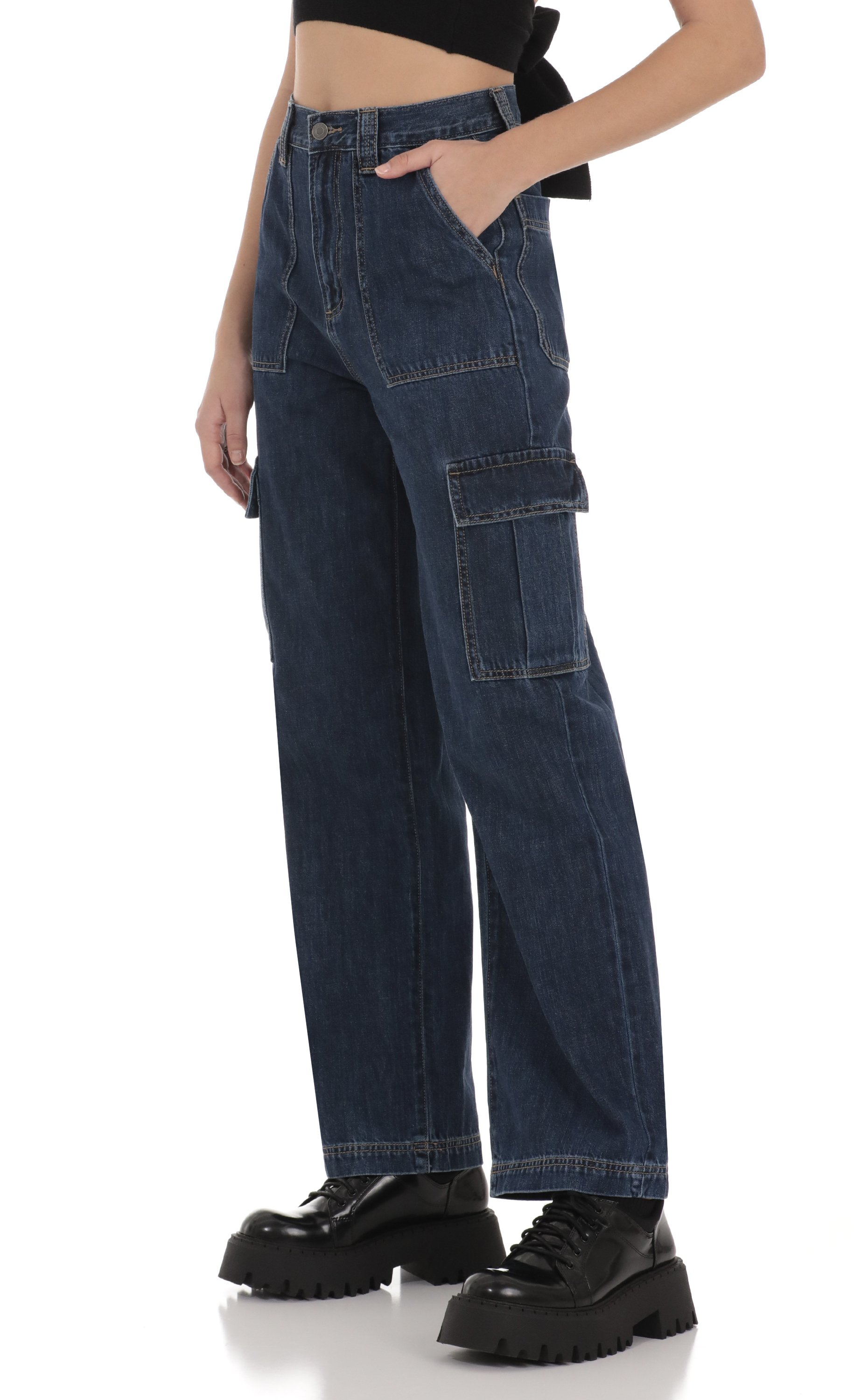 Wide Leg Cargo Jeans in Dark Denim-My Sky Diva