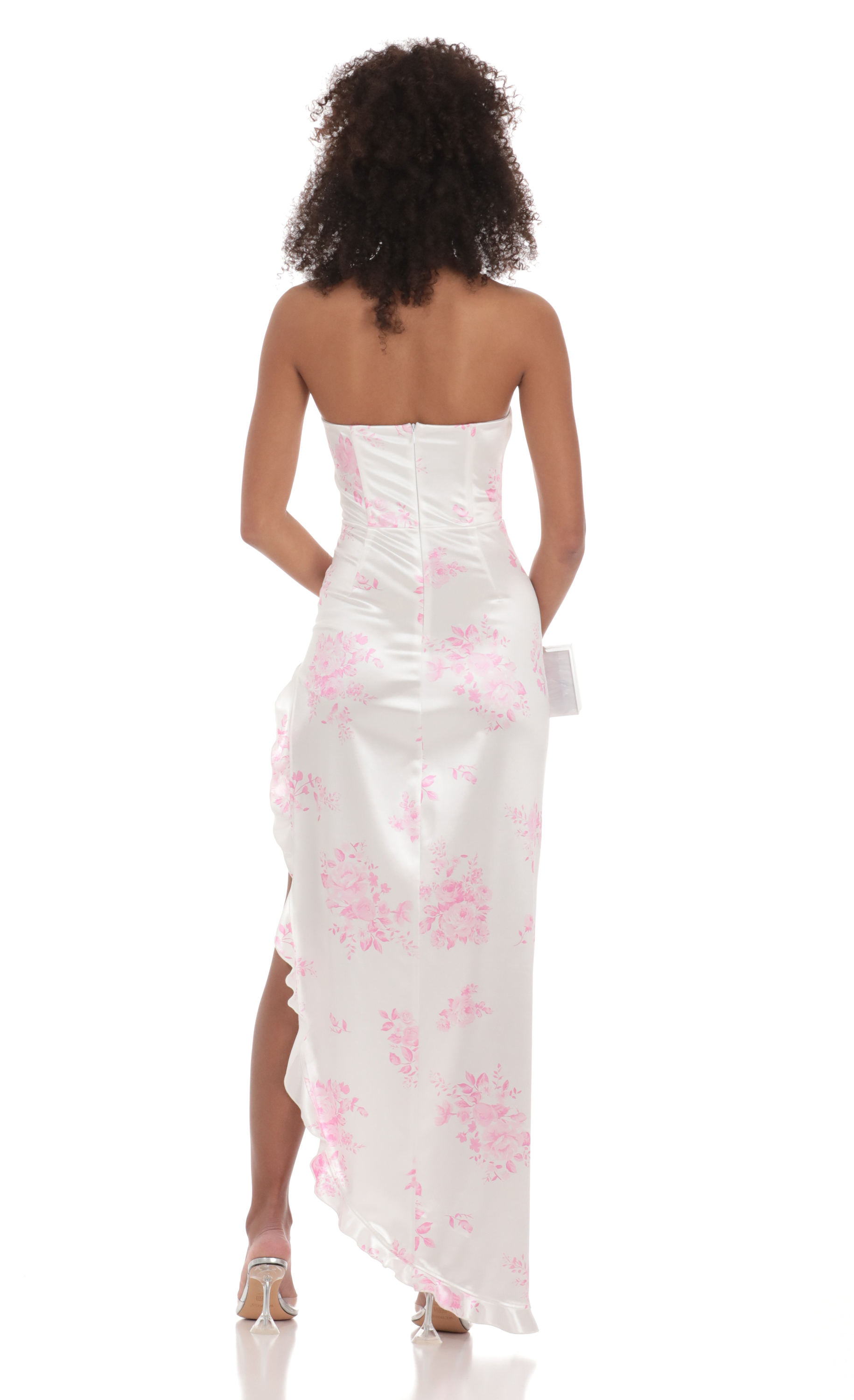 Floral Satin Corset Maxi Dress in White-My Sky Diva