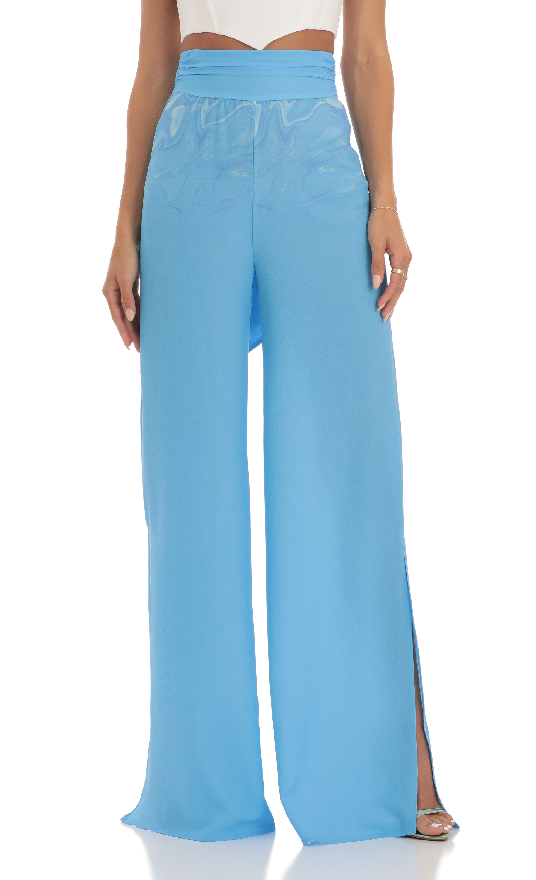 Swirl Wide Leg Pants in Blue-My Sky Diva