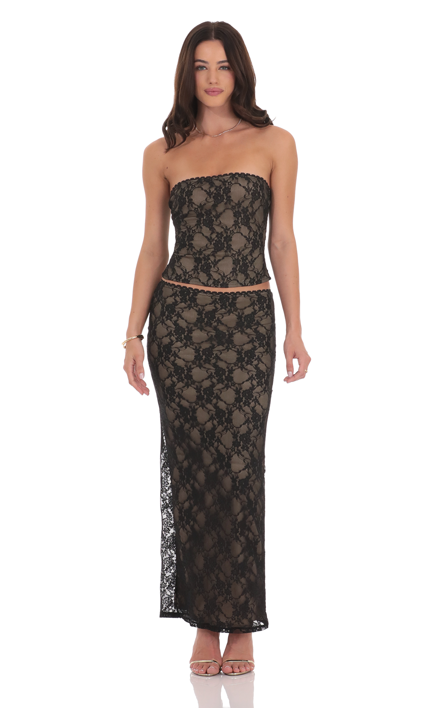 Lace Strapless Two Piece Set in Black-My Sky Diva
