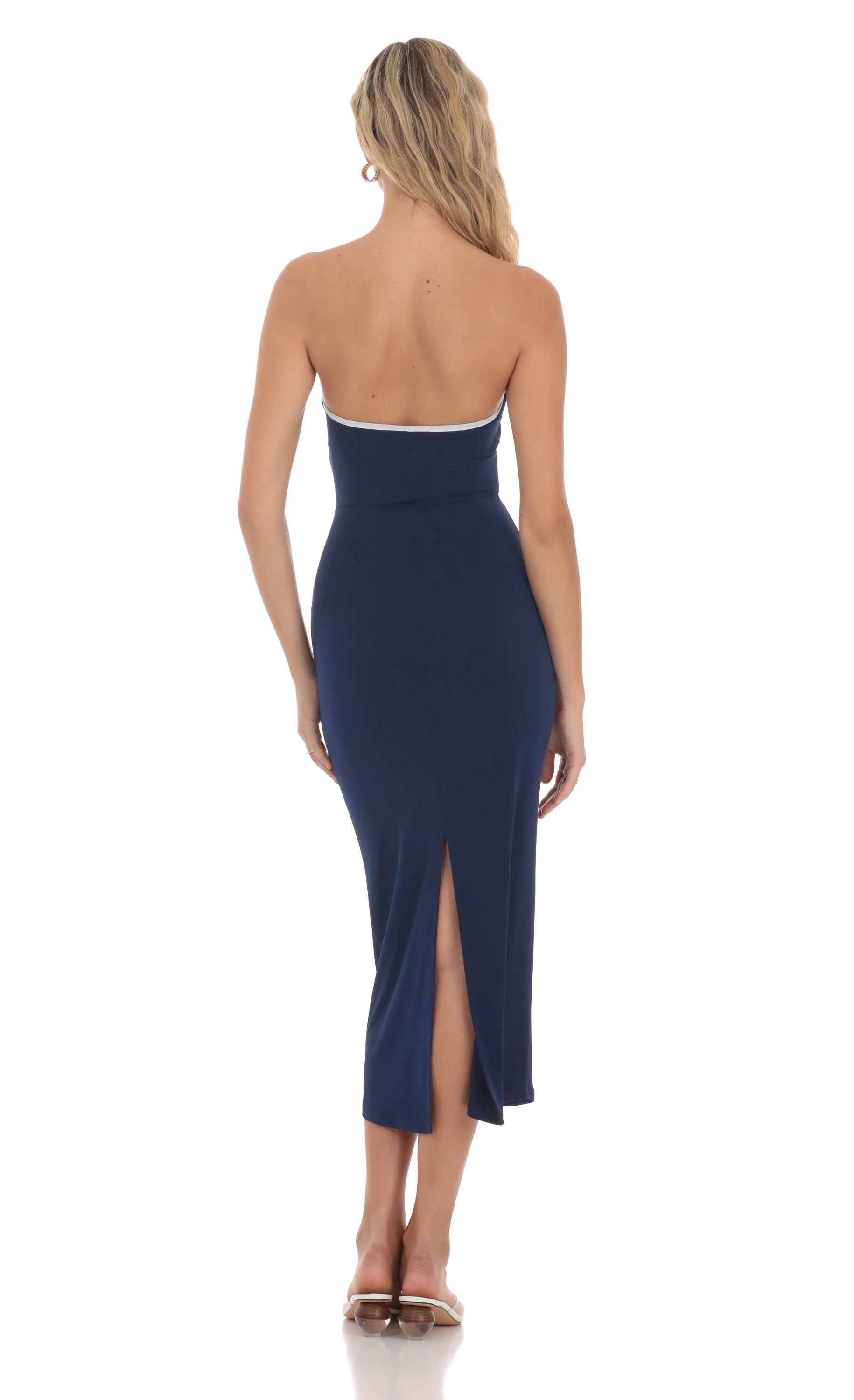 Cutout Strapless Midi Dress in Navy-My Sky Diva
