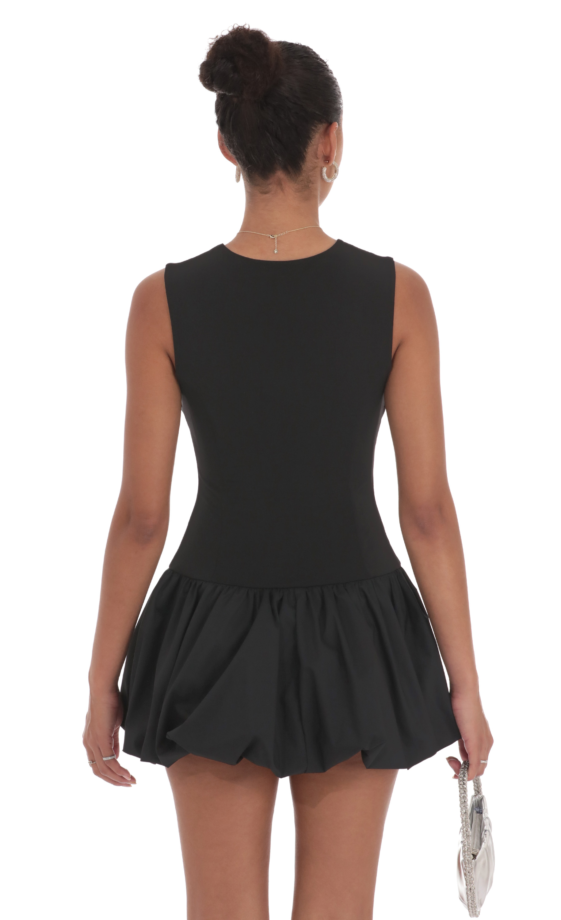 High Neck Bubble Dress in Black-My Sky Diva