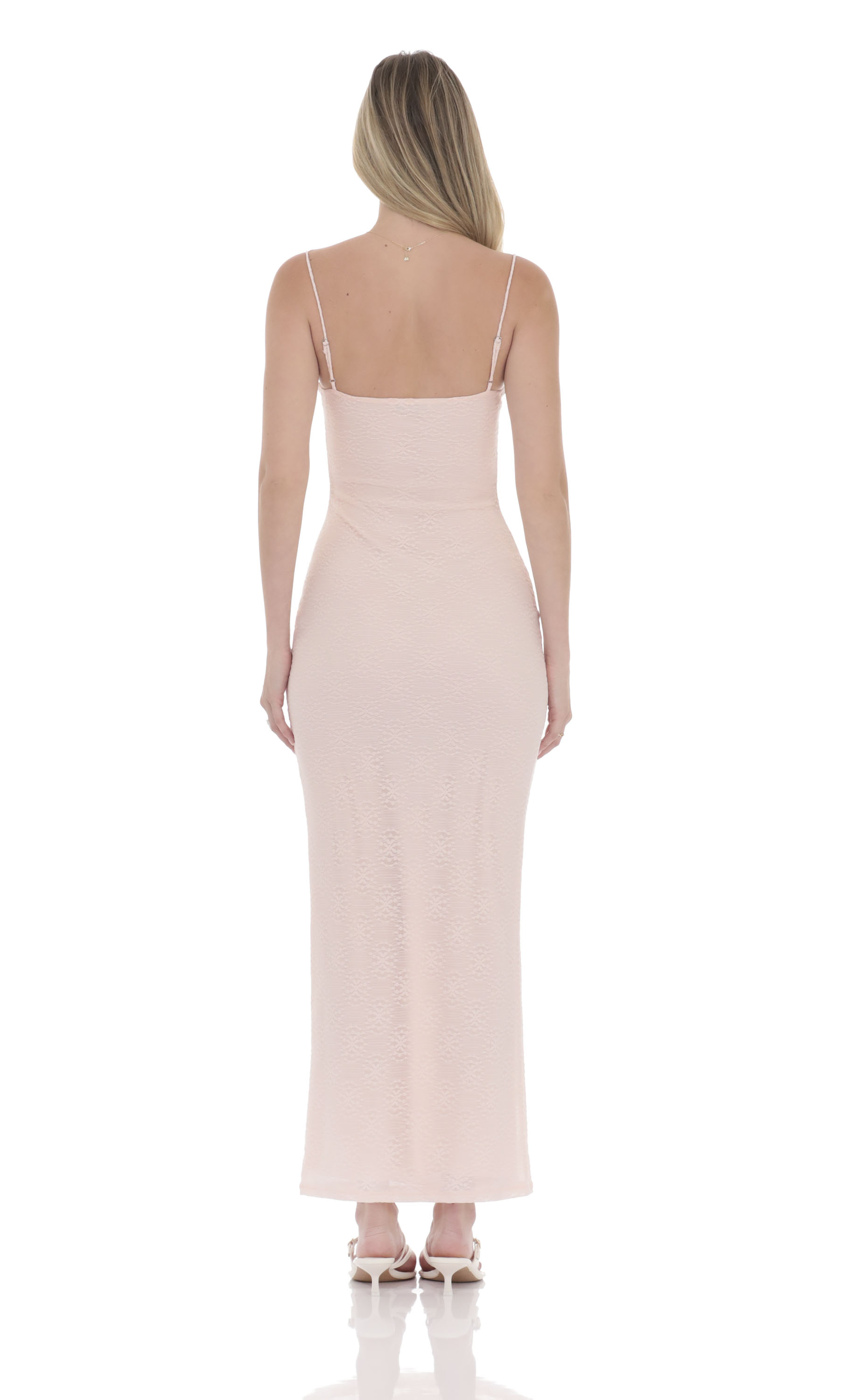 Lace Cowl Neck Maxi Dress in Pink-My Sky Diva