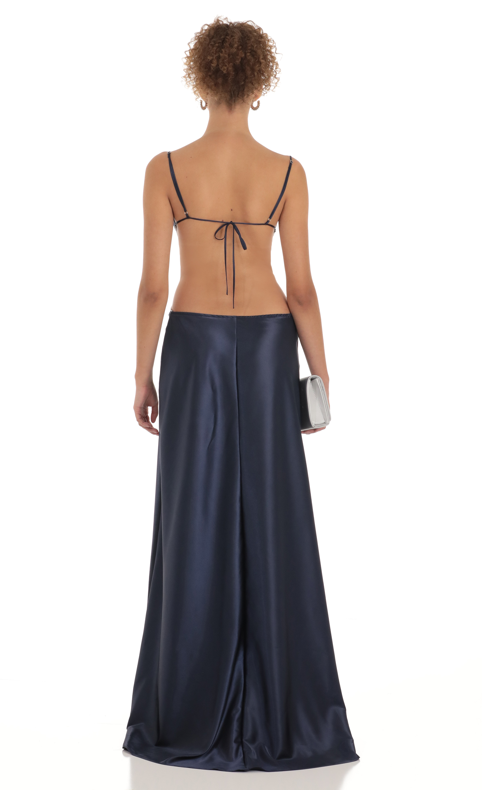 Satin Rhinestone Maxi Dress in Navy-My Sky Diva