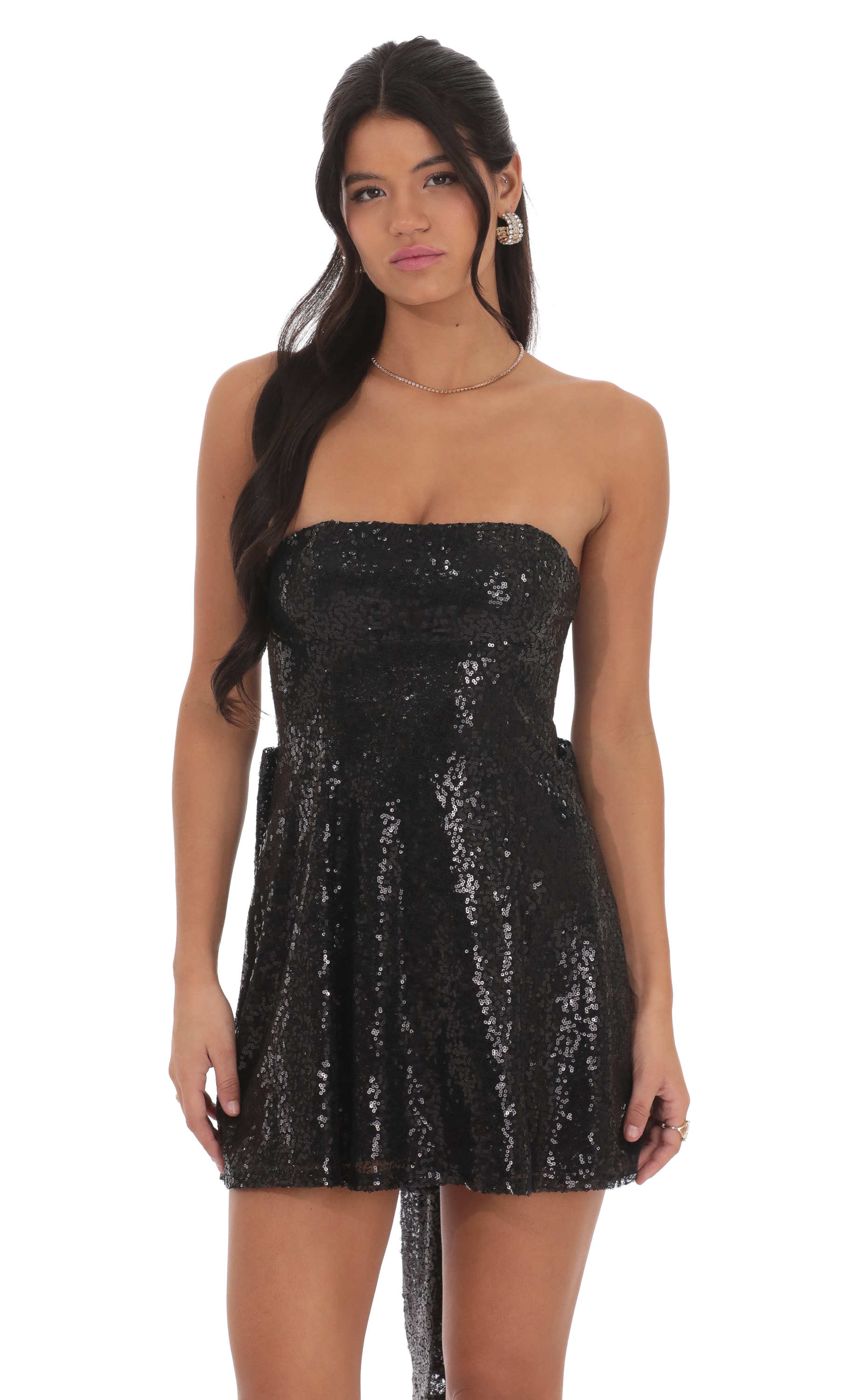 Sequin Attachable Bow Dress in Black-My Sky Diva