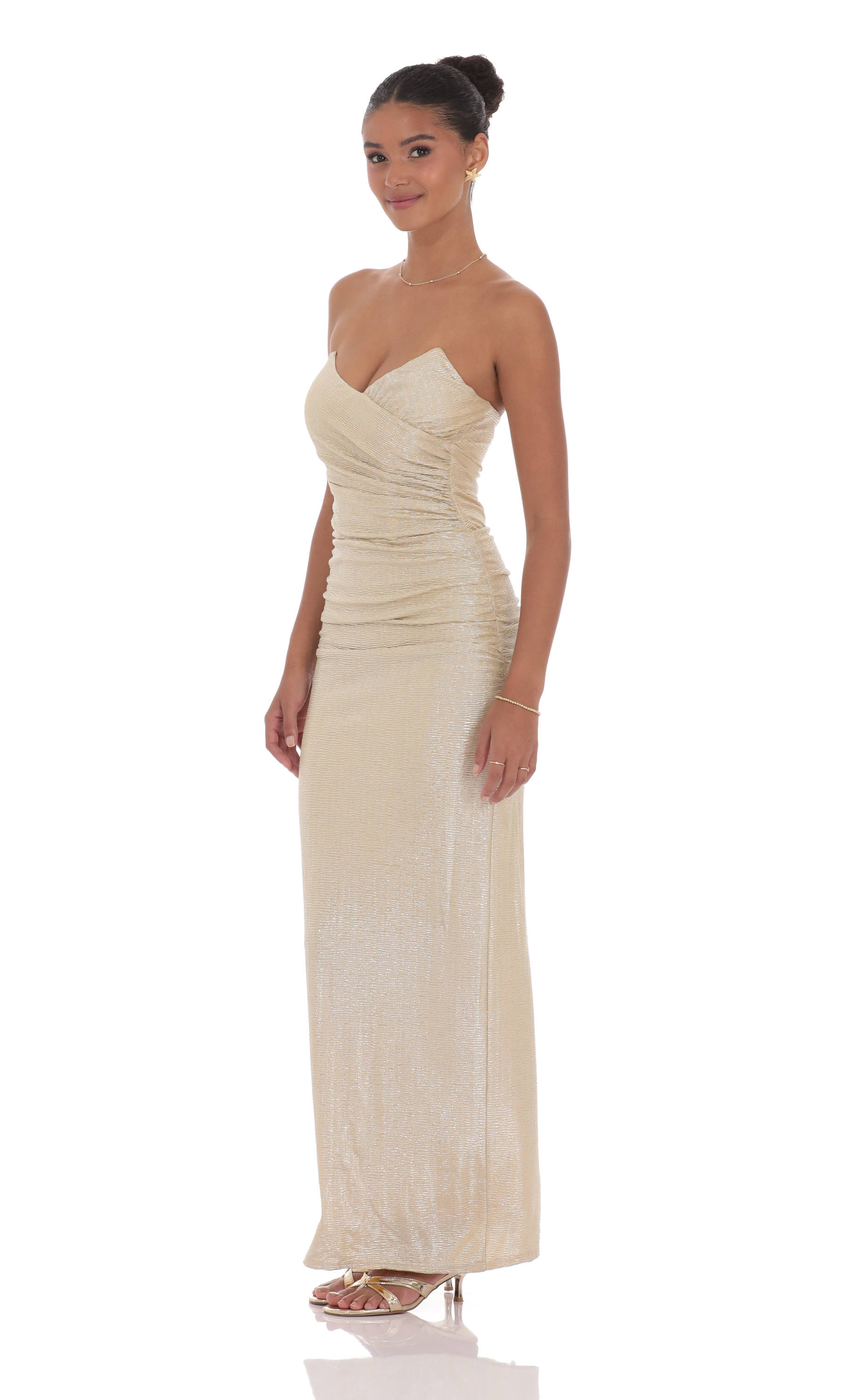 Pointed Corset Maxi Dress in Gold-My Sky Diva