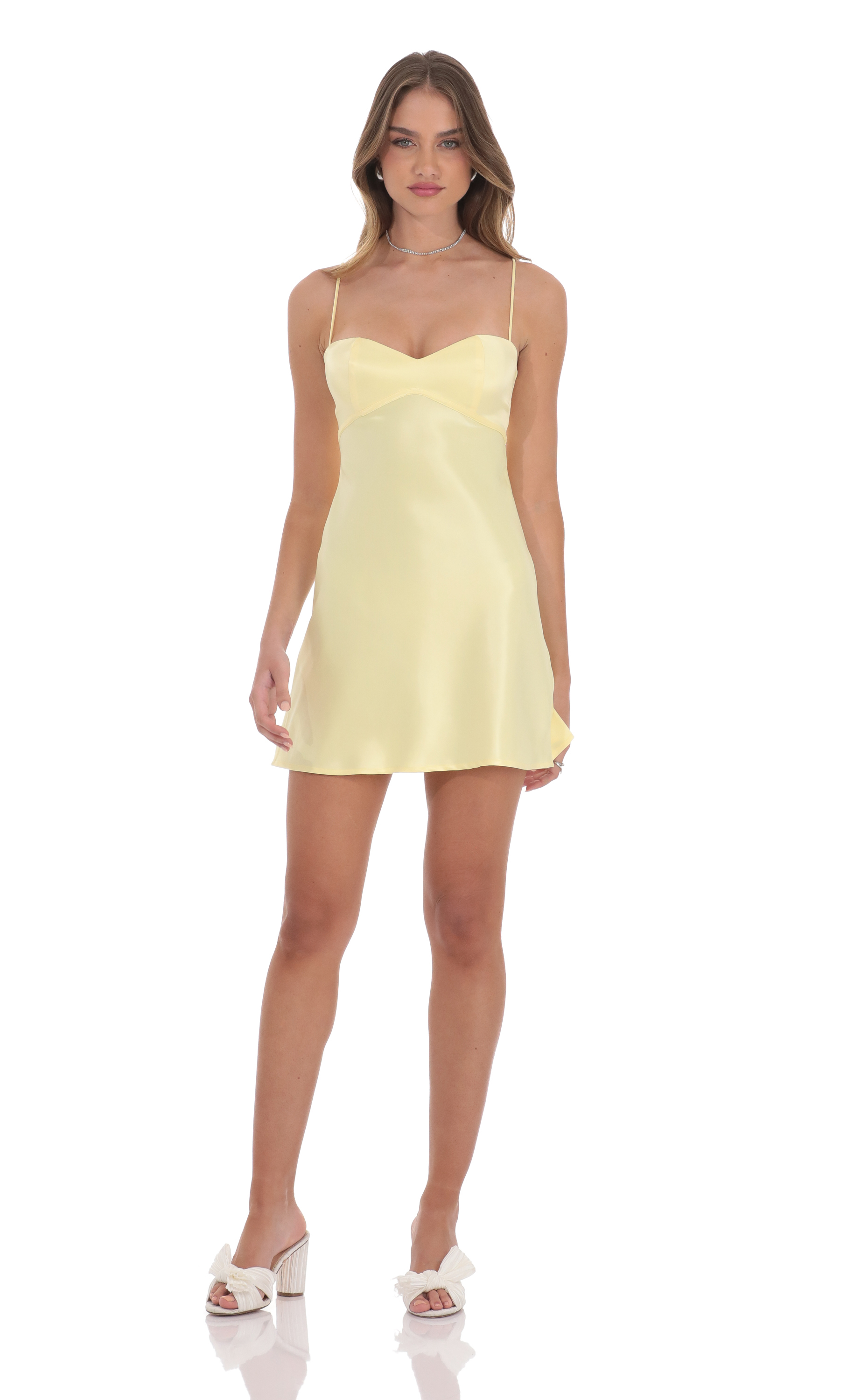 Satin Sweetheart Neck Dress in Yellow-My Sky Diva