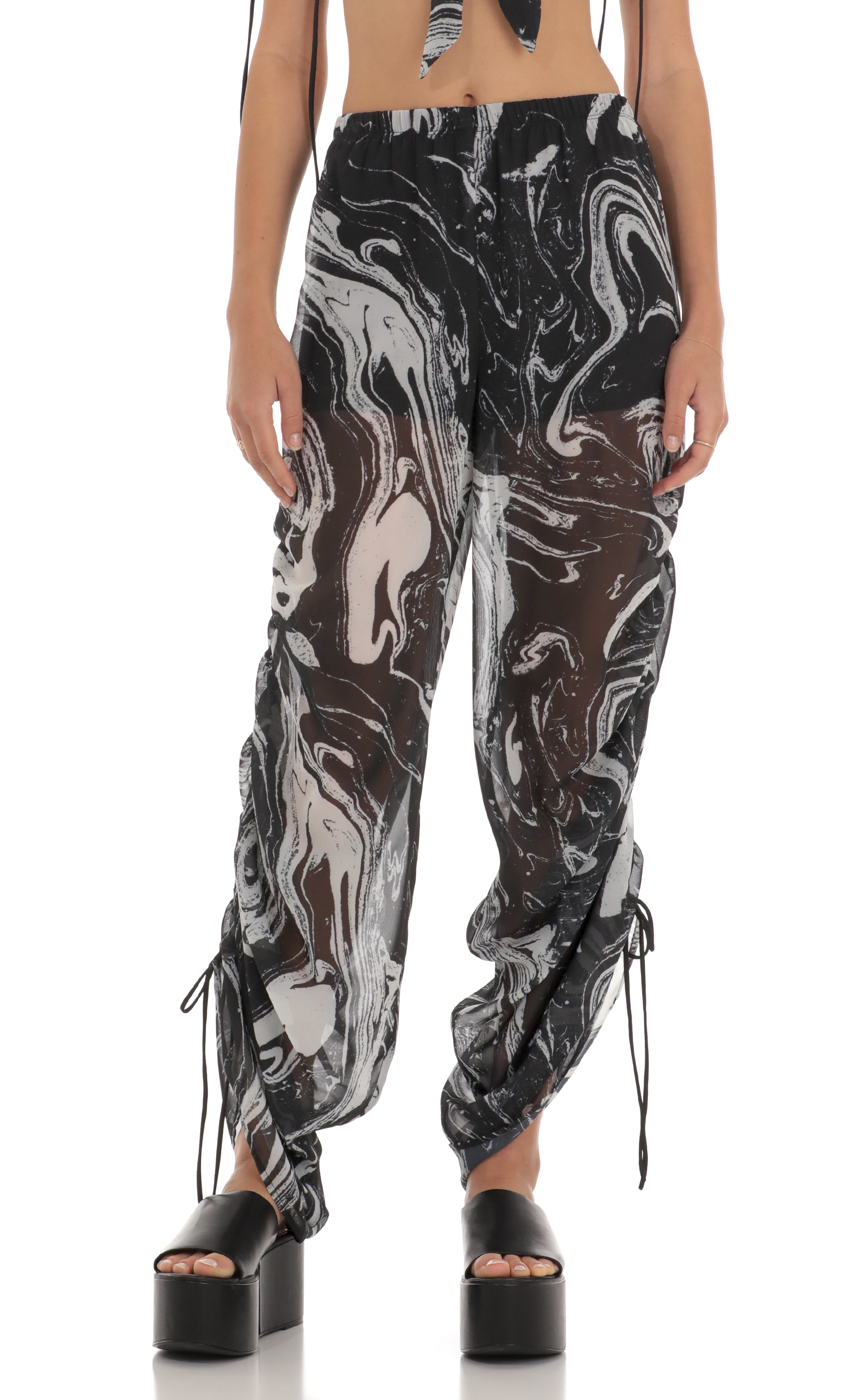 Ruched Pant Set in Black Swirl-My Sky Diva