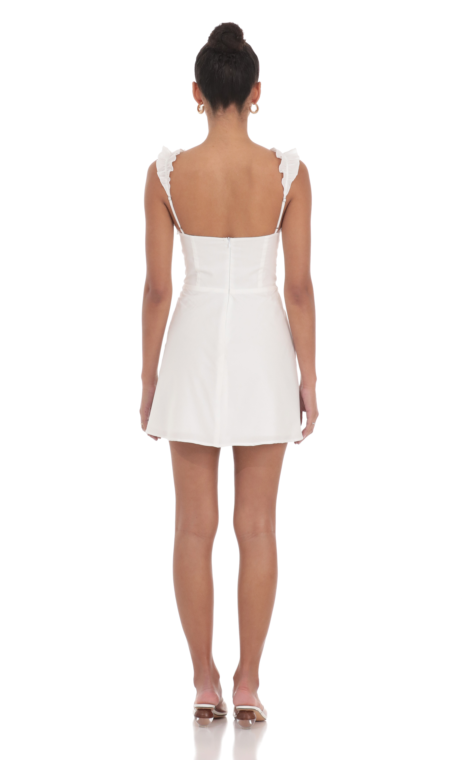 Ruffle Strap A-line Dress in White-My Sky Diva