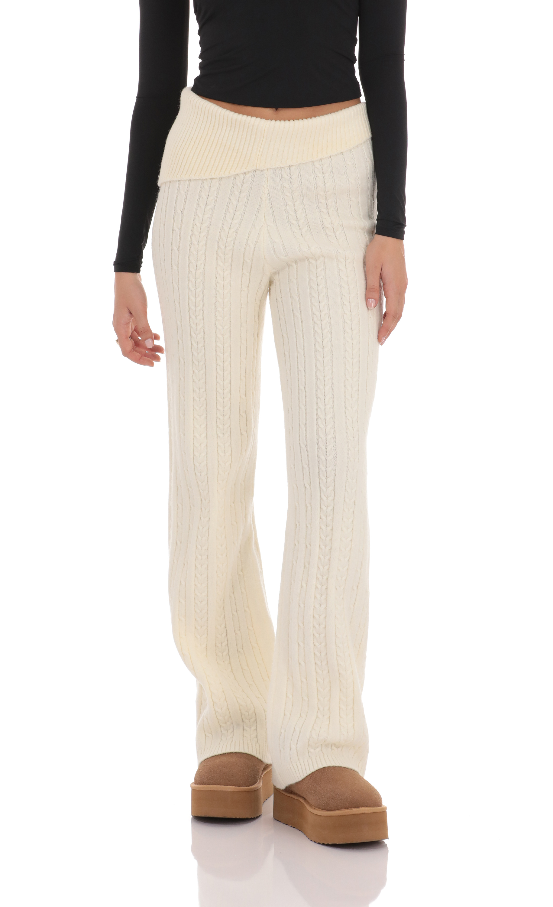 Cable Knit Pants in Cream-My Sky Diva