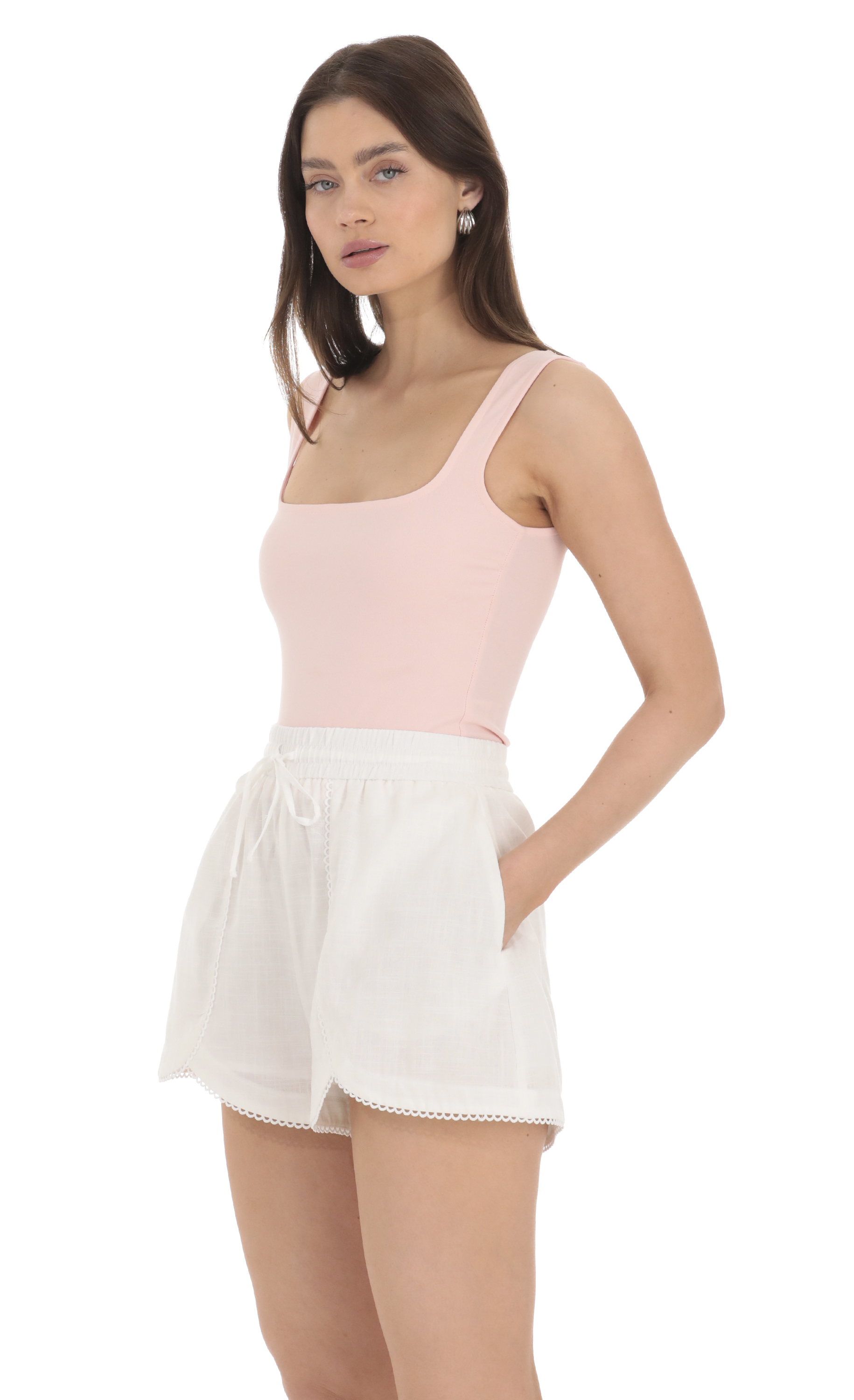 Flare Embroidered Trim Shorts in White-My Sky Diva