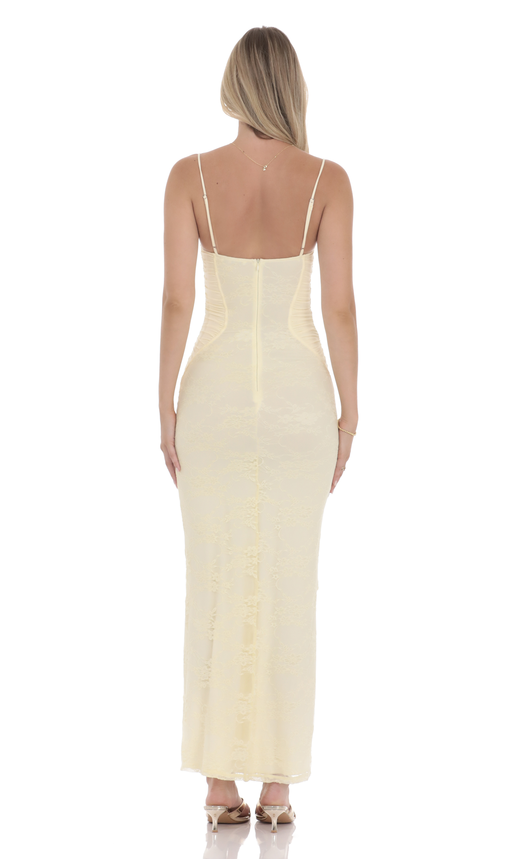 Lace Contour Maxi Dress in Yellow-My Sky Diva