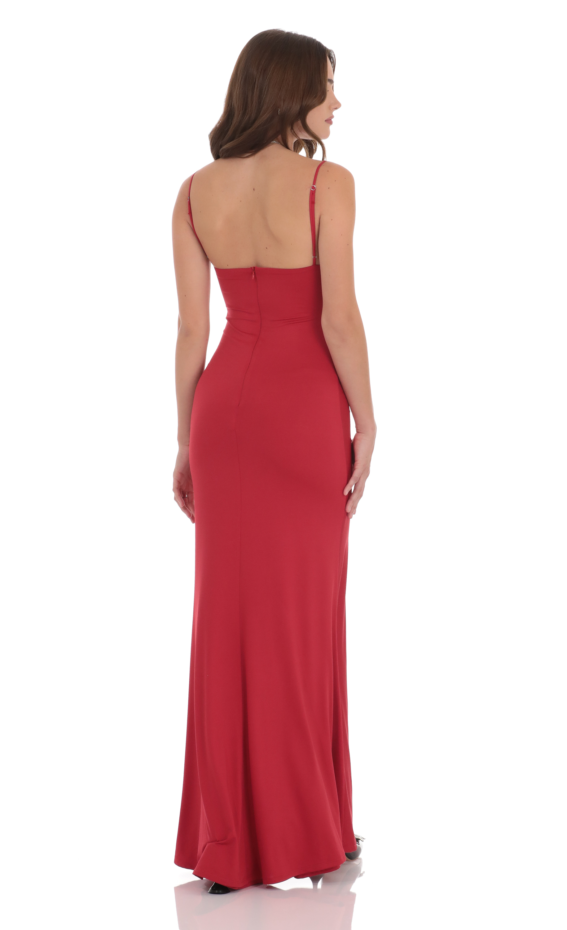 Cowl Neck Mermaid Maxi Dress in Red-My Sky Diva