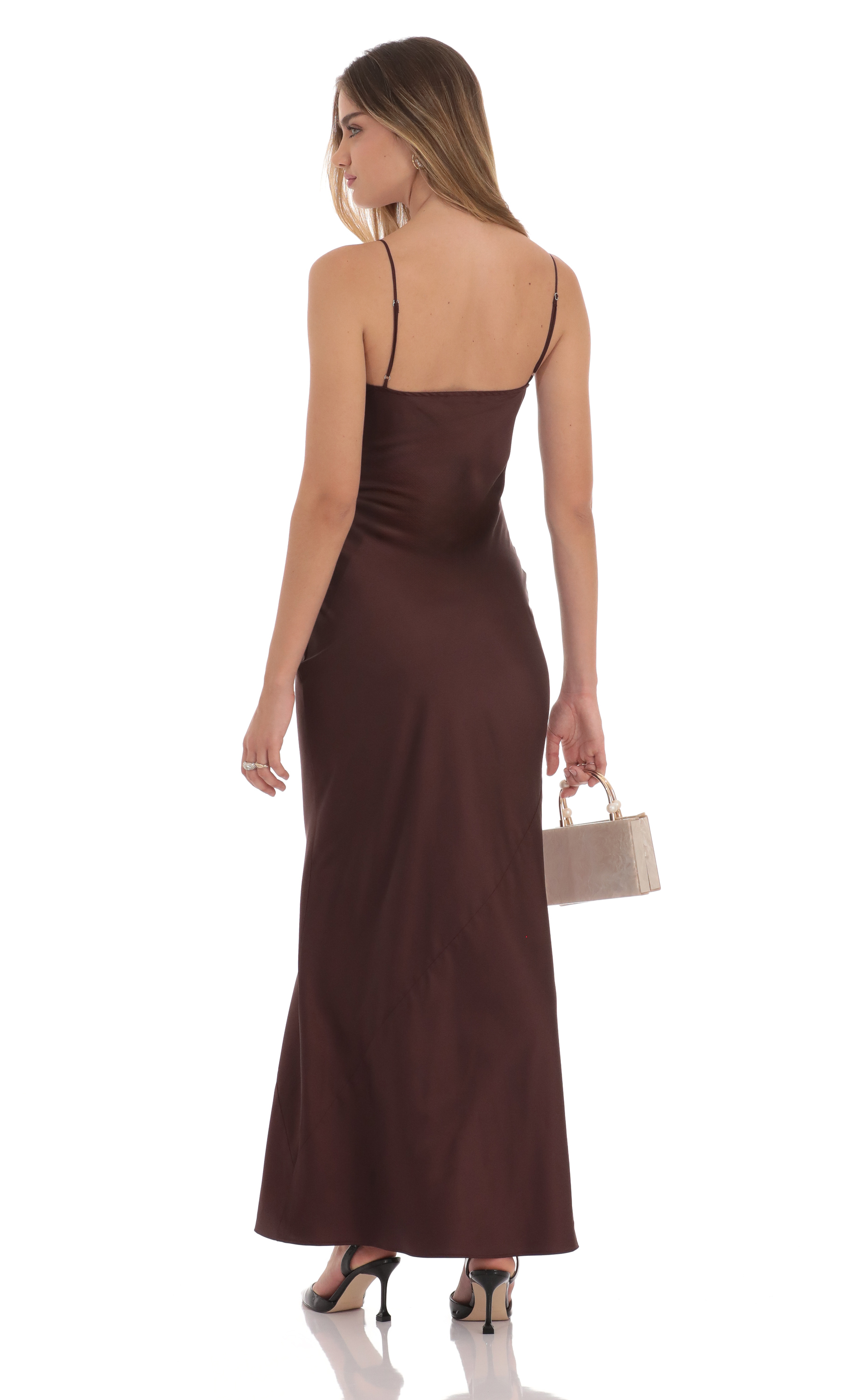 Satin Cutout Ties Maxi Dress in Brown-My Sky Diva