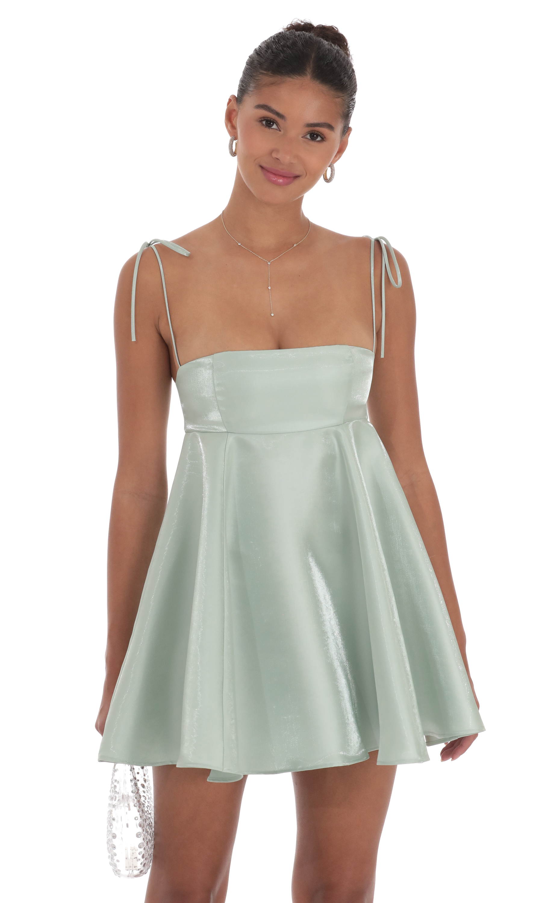 Sheen Flare Babydoll Dress in Sage Green-My Sky Diva