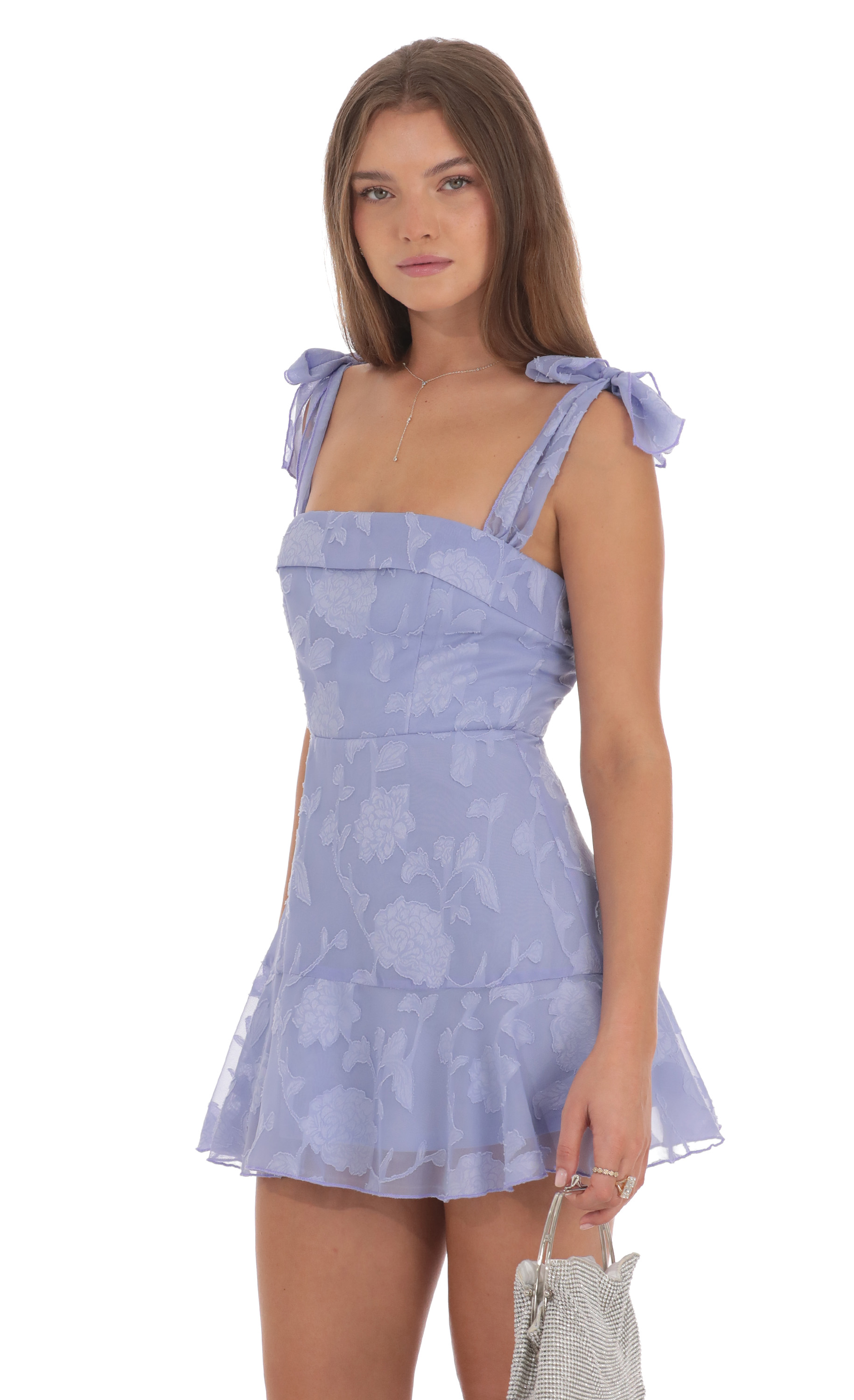 Textured Floral A-line Dress in Periwinkle-My Sky Diva