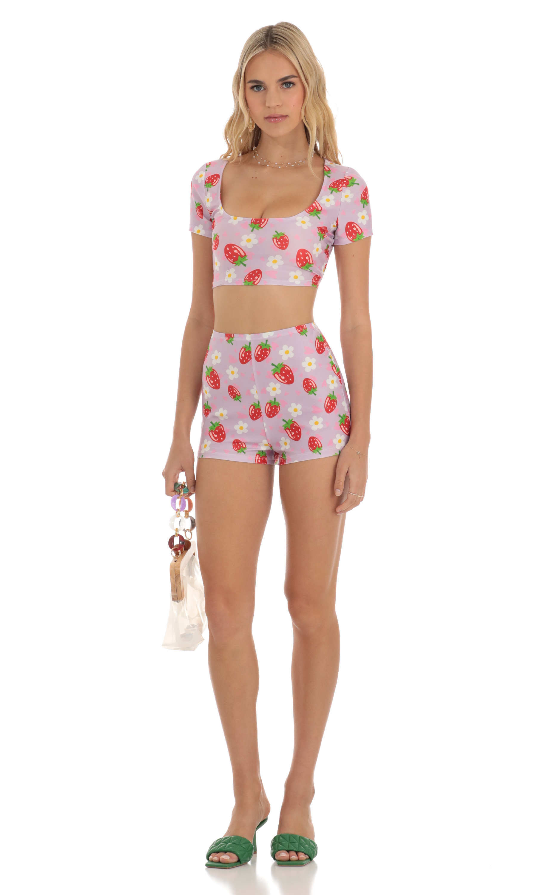 Strawberry Floral Two Piece Short Set in Purple-My Sky Diva