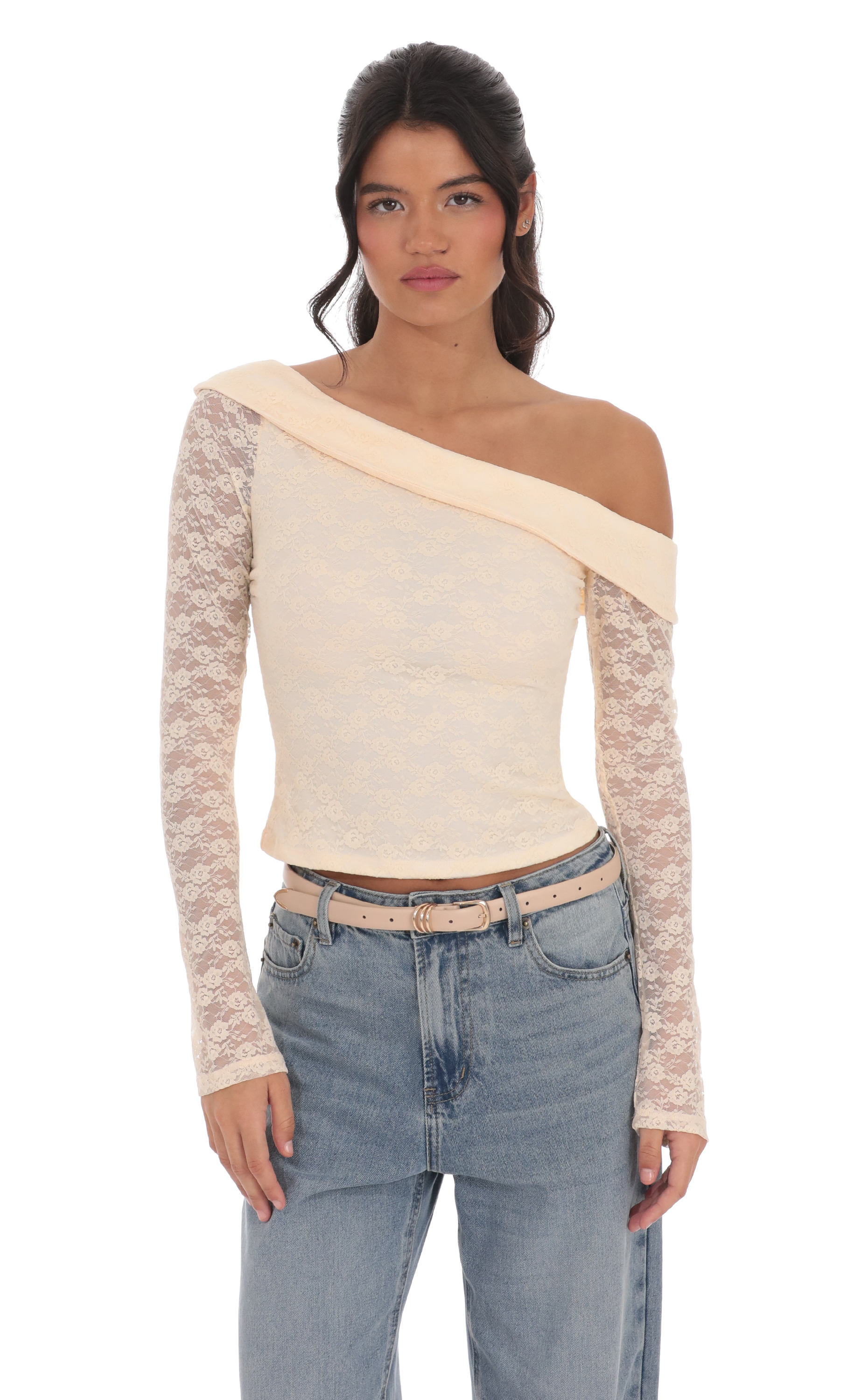 Lace Off Shoulder Top in Pastel Peach-My Sky Diva