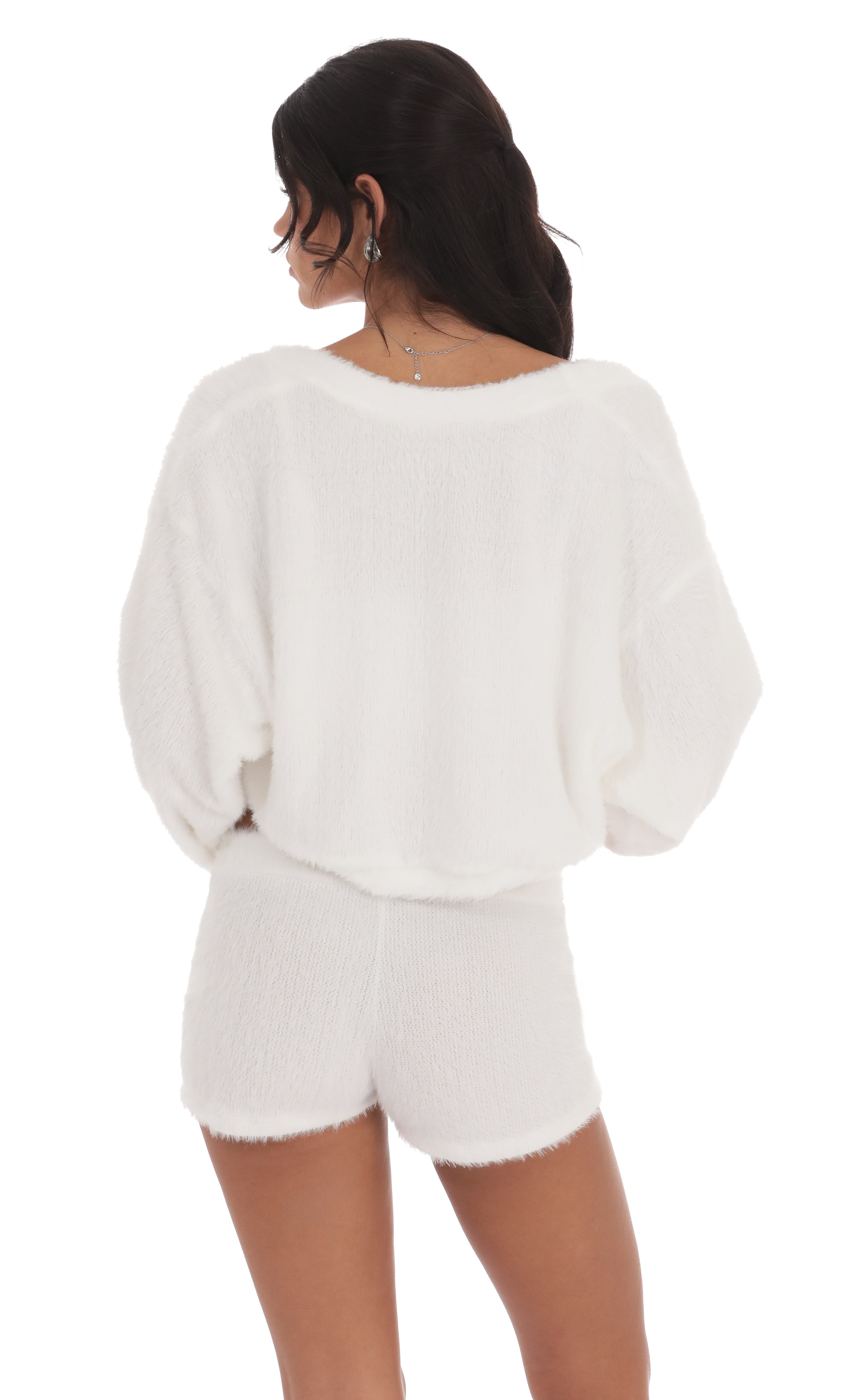 Fuzzy Shorts in White-My Sky Diva