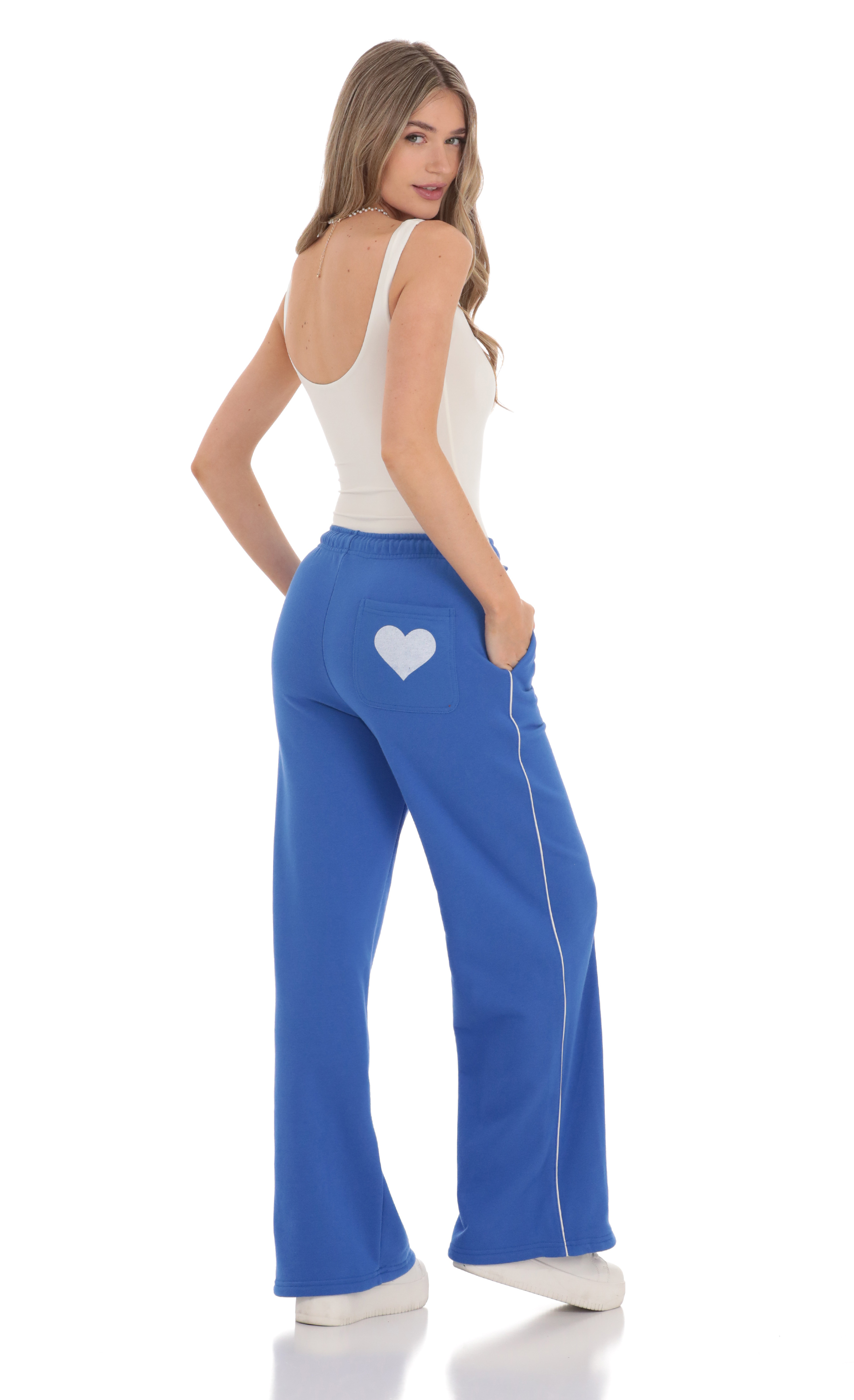 Heart Pocket Sweatpants in Blue-My Sky Diva
