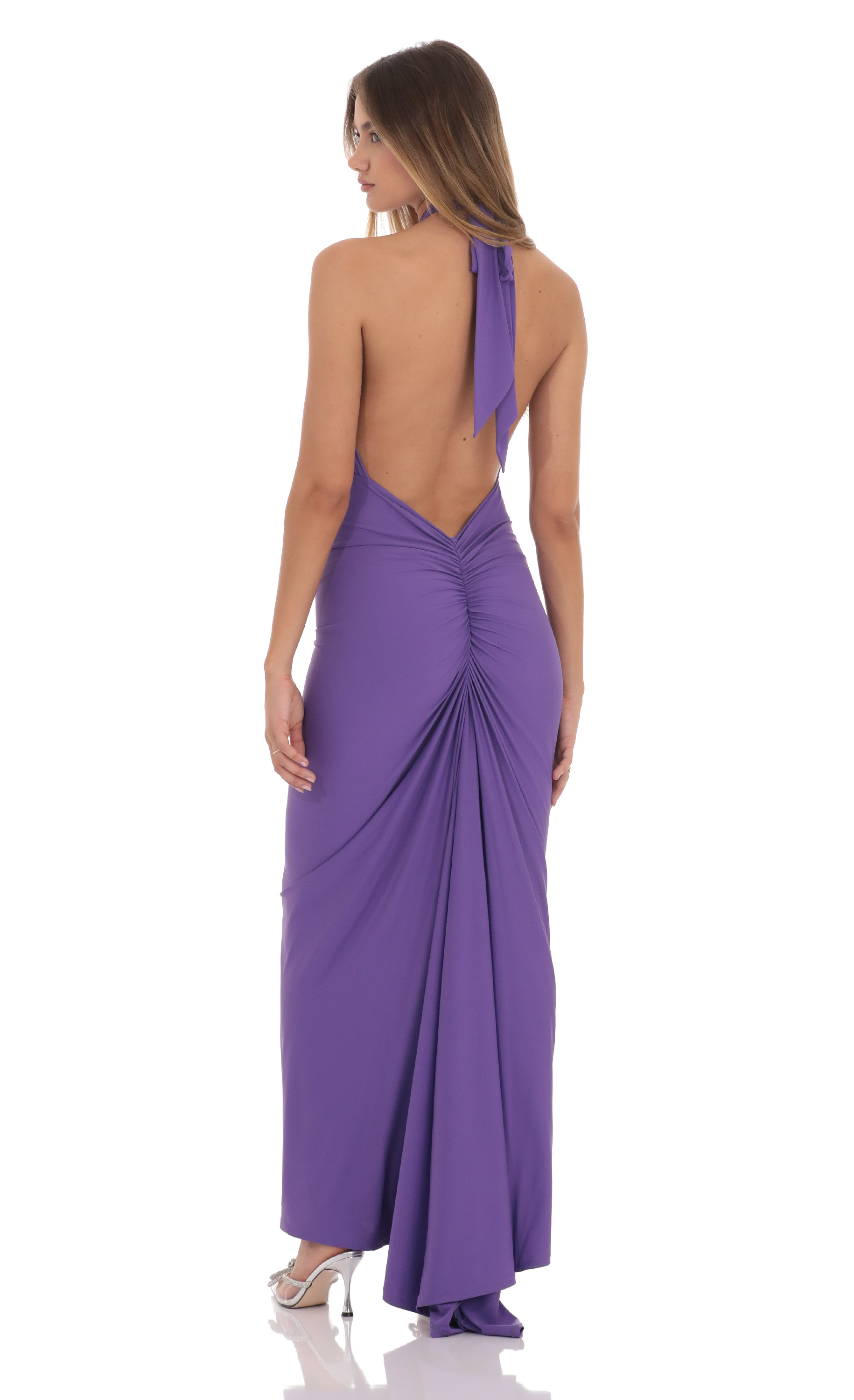 Front Cross Halter Maxi Dress in Purple-My Sky Diva