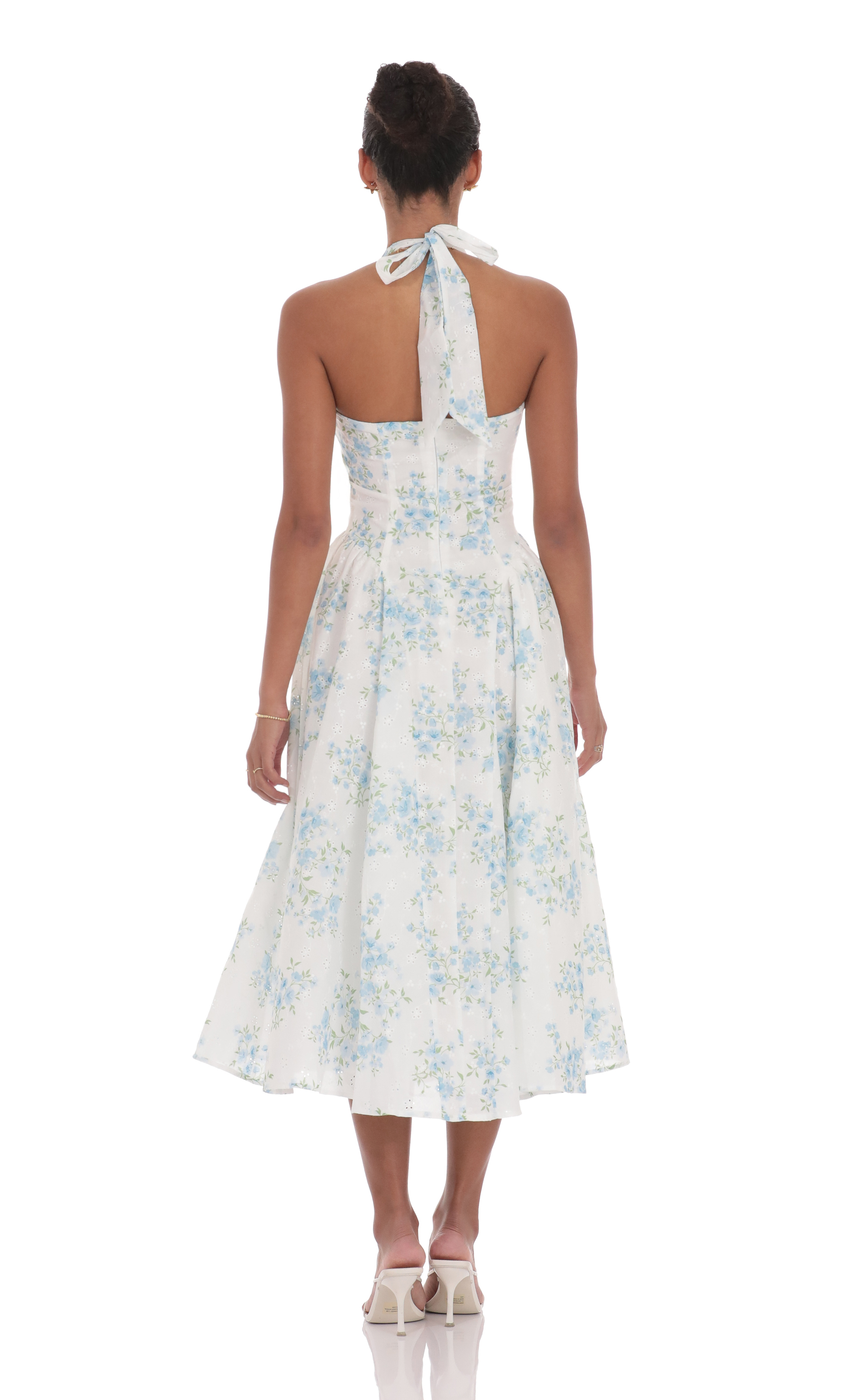 Floral V-Neck Midi Dress in White-My Sky Diva