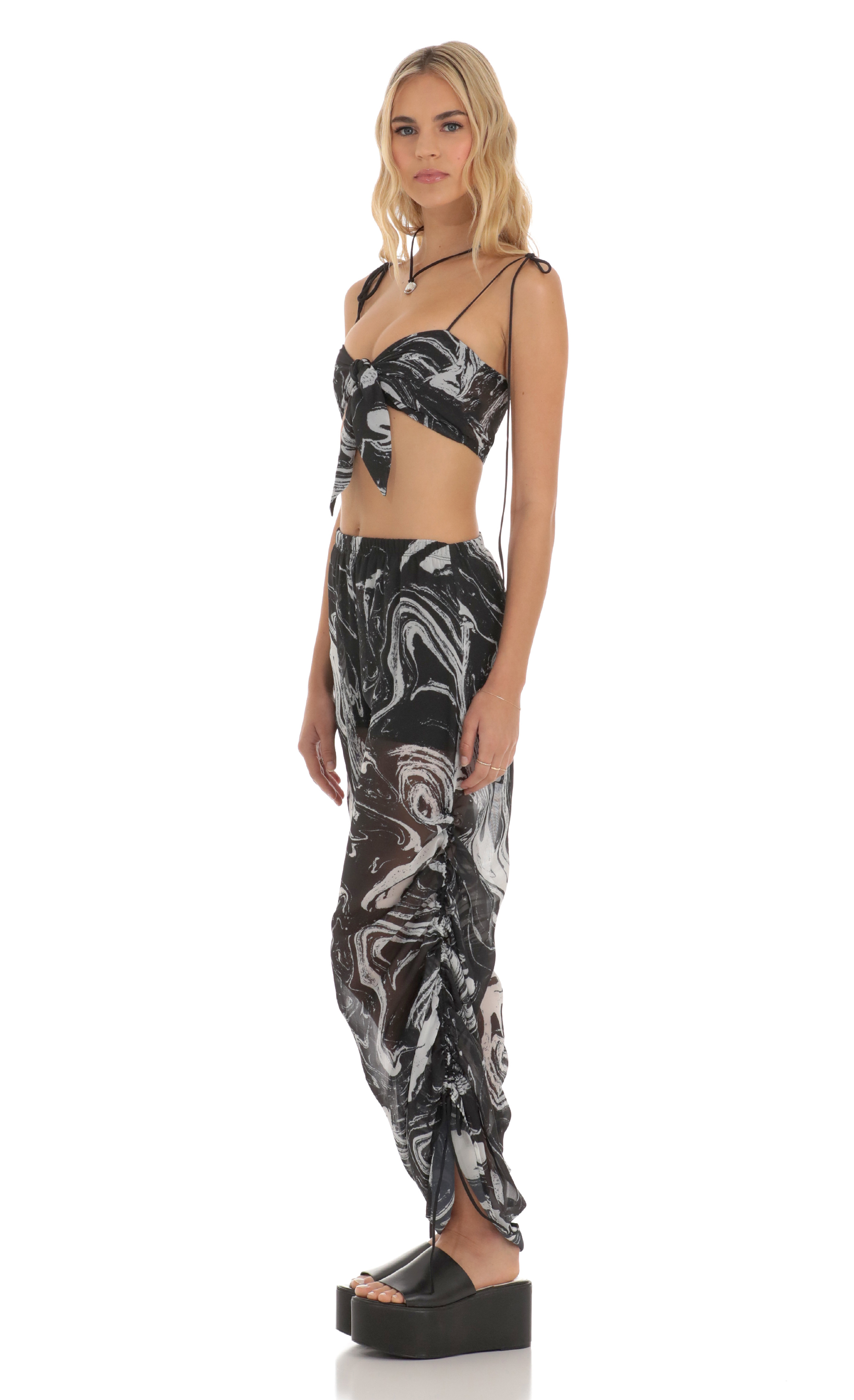 Ruched Pant Set in Black Swirl-My Sky Diva