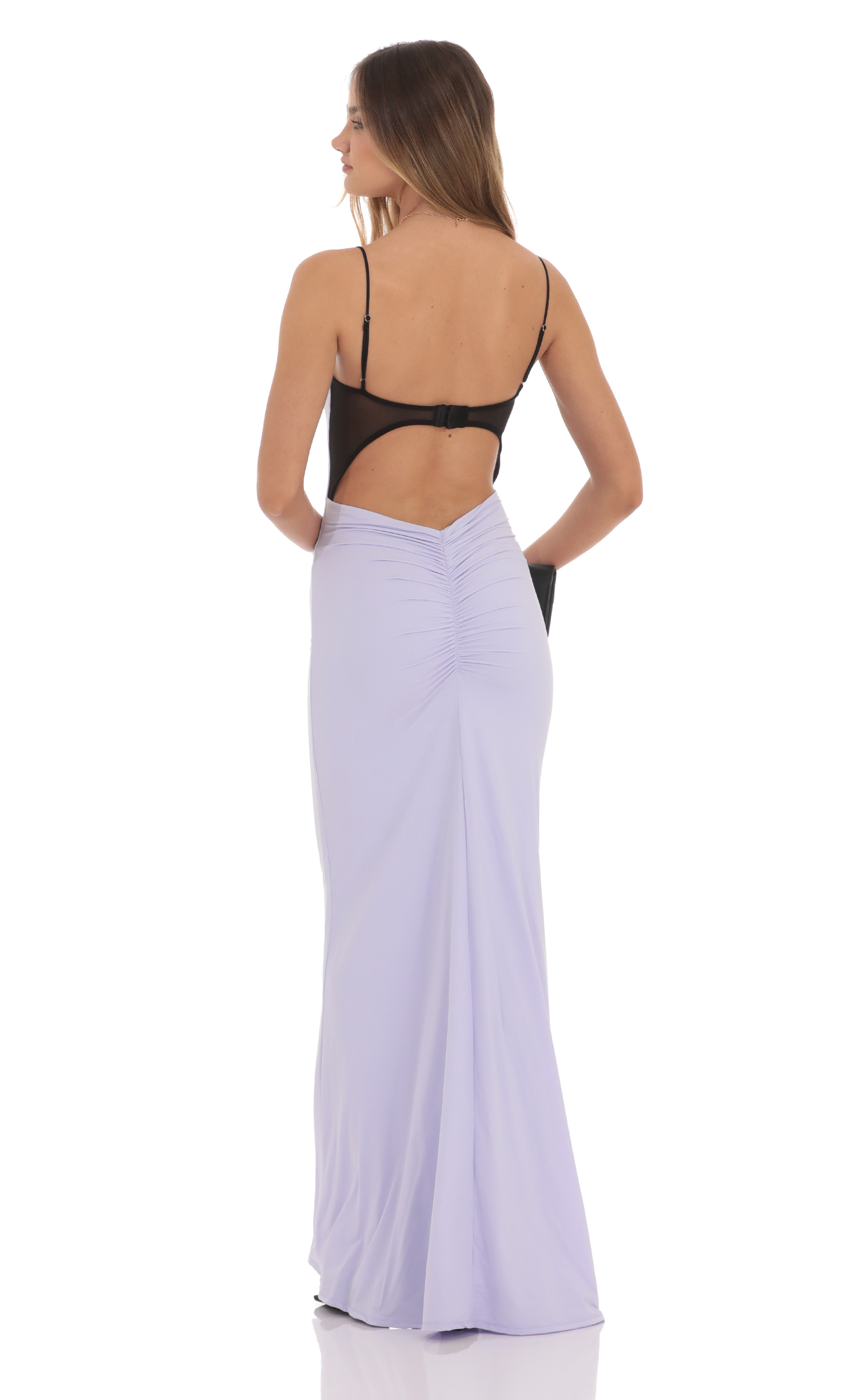 Open Back Two-Toned Maxi Dress in Lavender-My Sky Diva