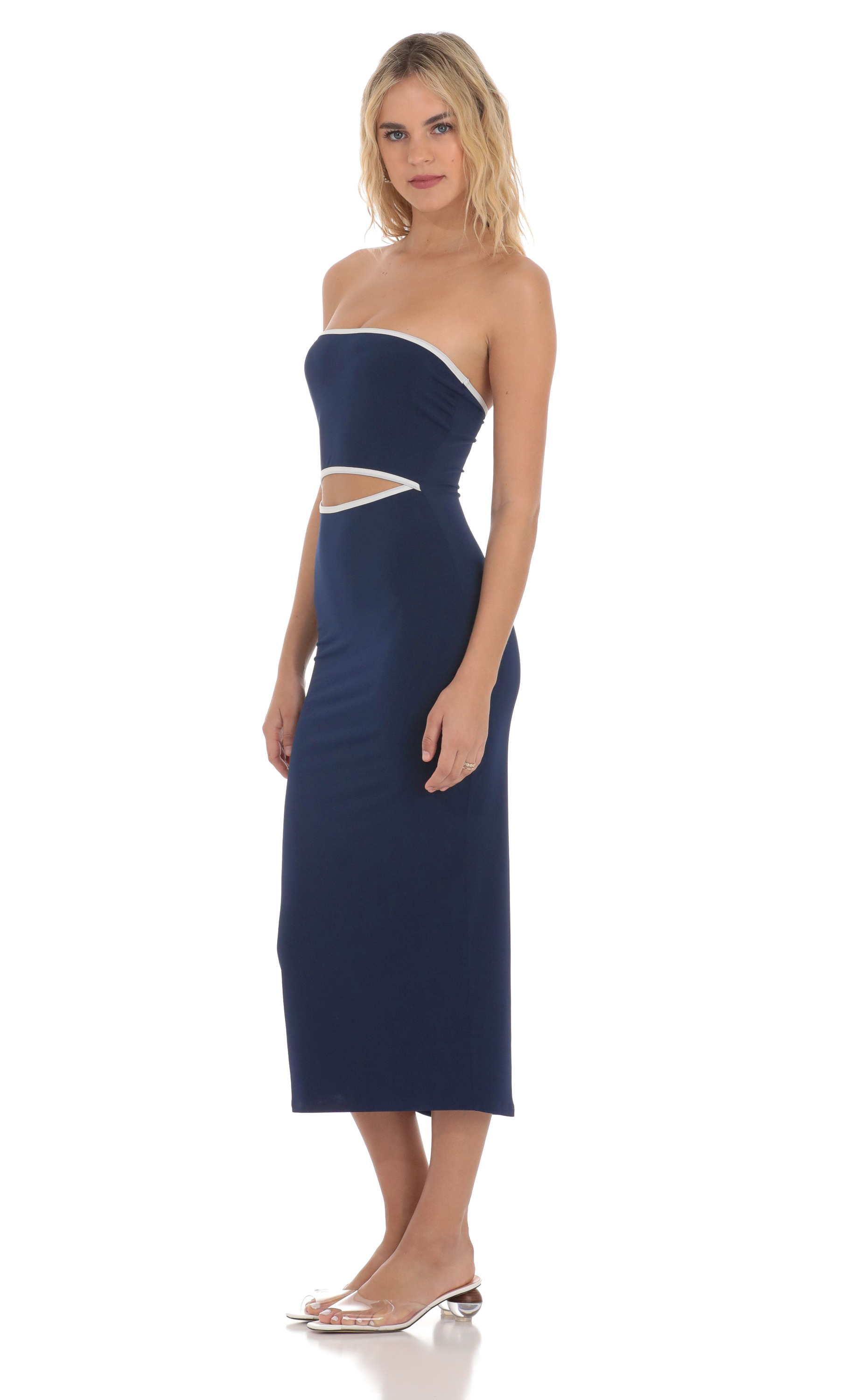 Cutout Strapless Midi Dress in Navy-My Sky Diva