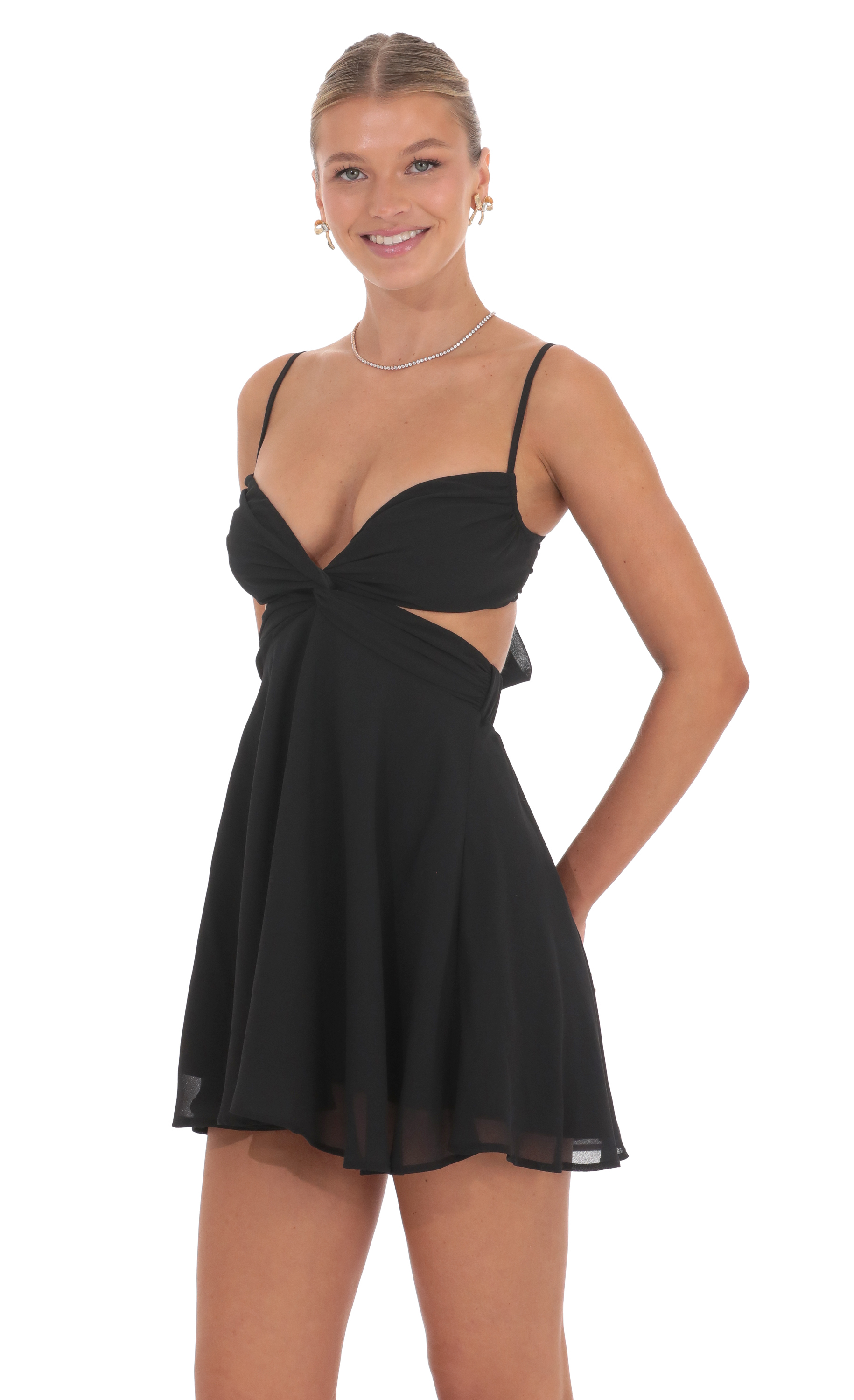 Cutout Fit and Flare Dress in Black-My Sky Diva
