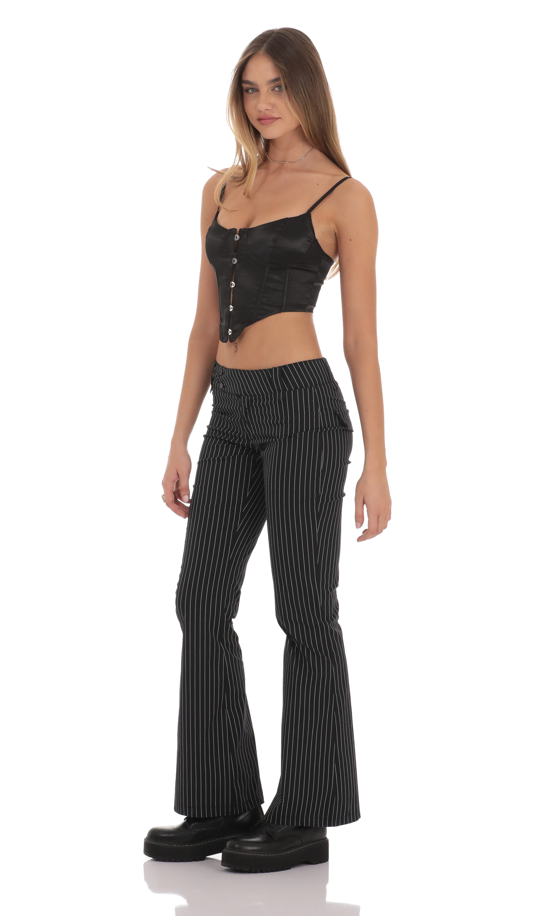 Low-Rise Pinstripe Pants in Black-My Sky Diva