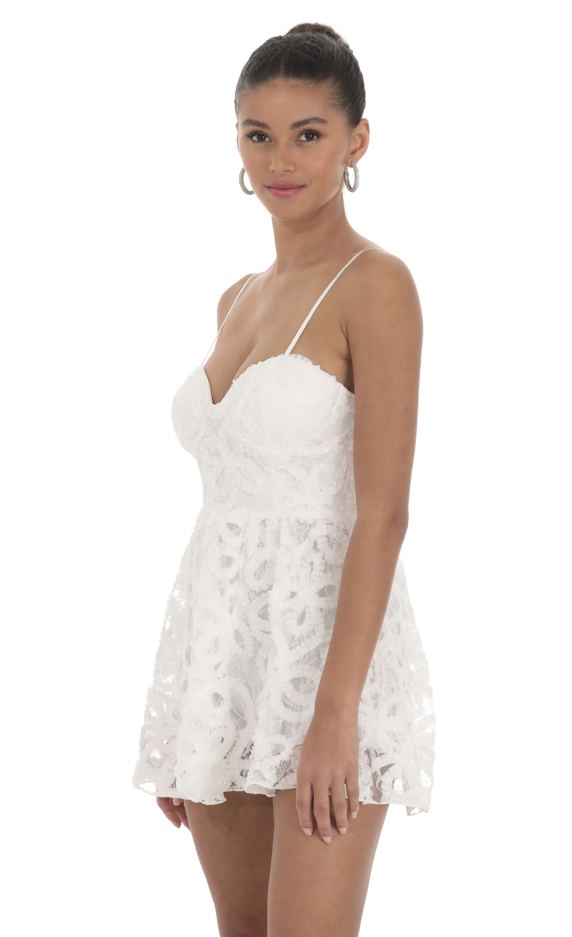 Textured Swirl A-line Romper in White-My Sky Diva