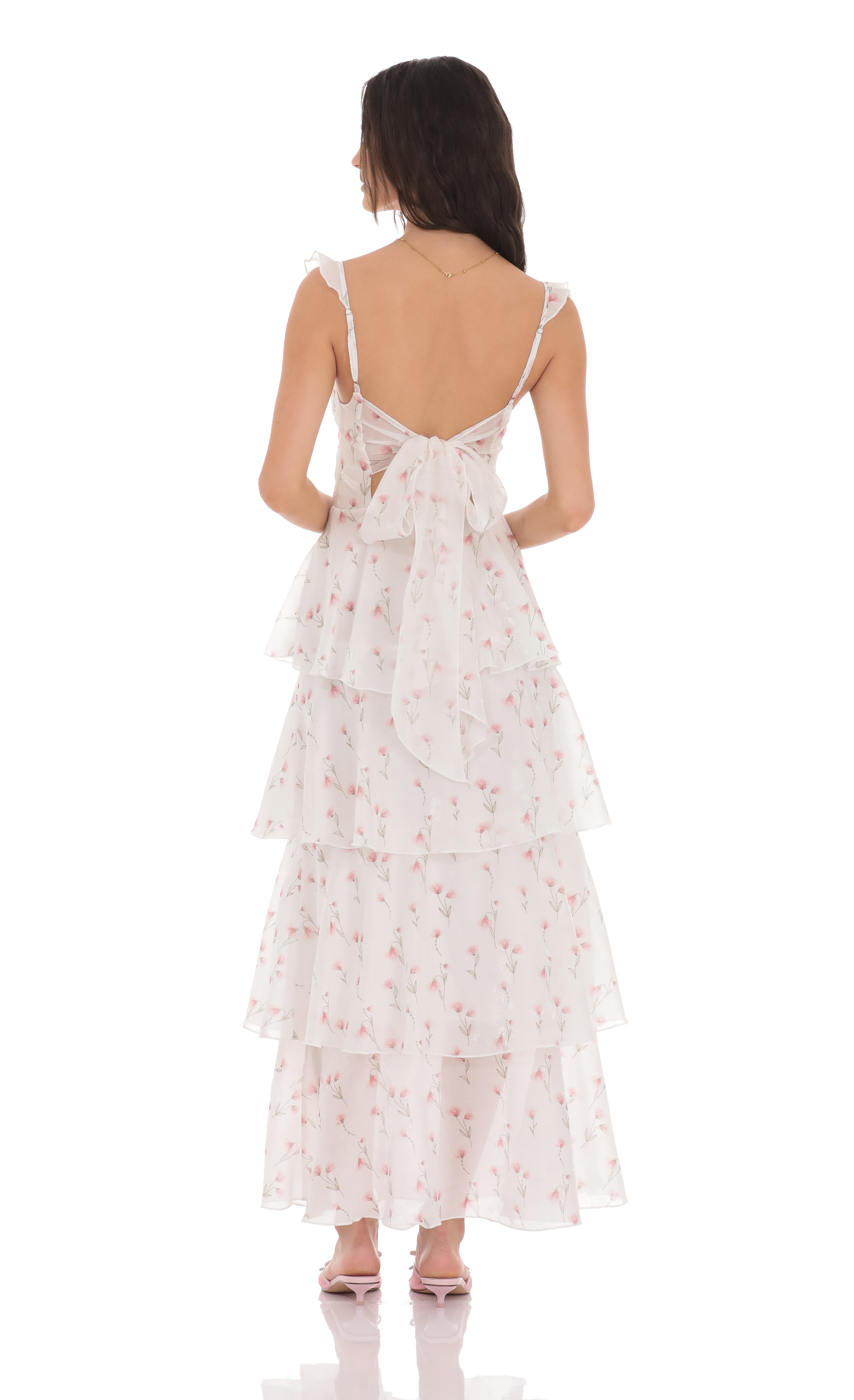 Floral Ruffle Maxi Dress in White-My Sky Diva